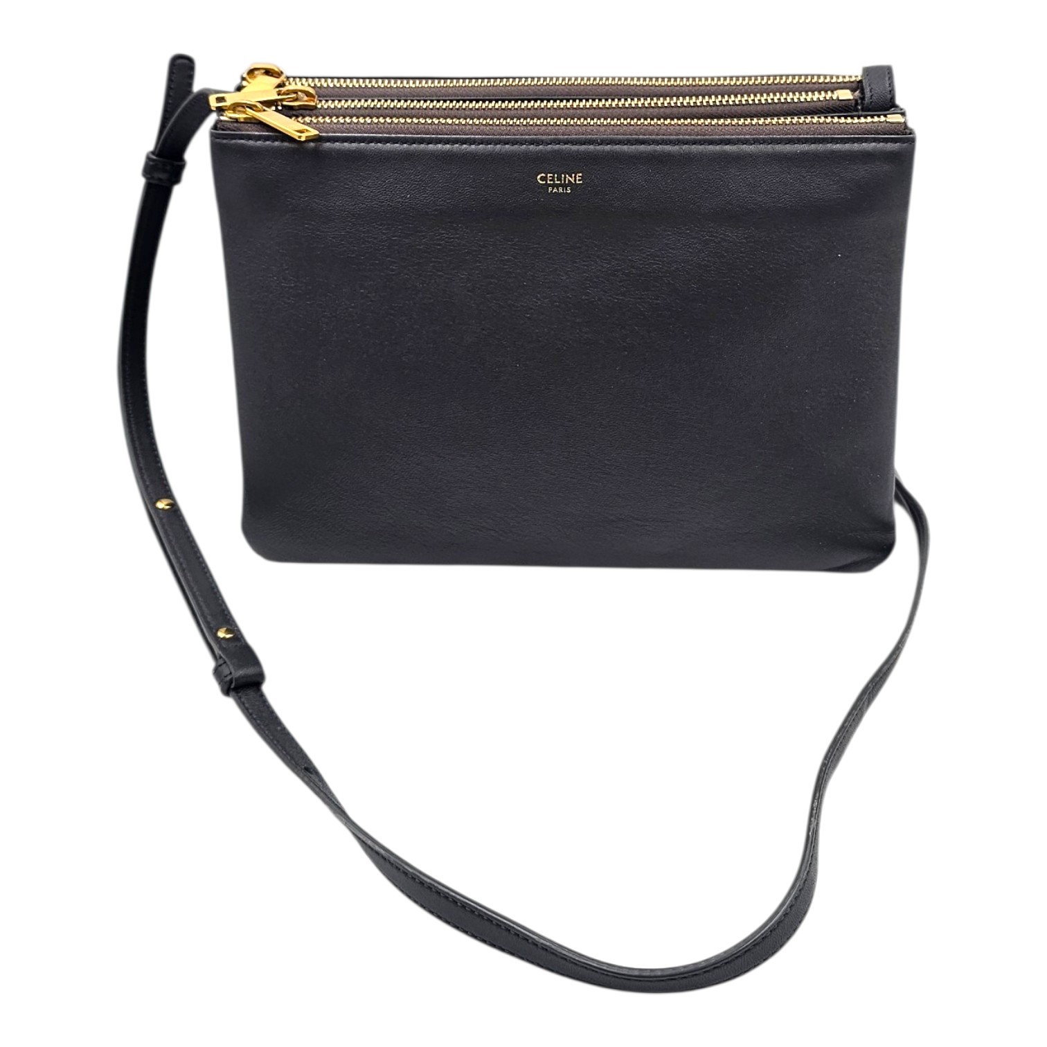 CELINE SAC BANDOULIERE TRIO GM EN CUIR GRIS ANTHRACITE 24.5 x 17 CM + DUST BAG