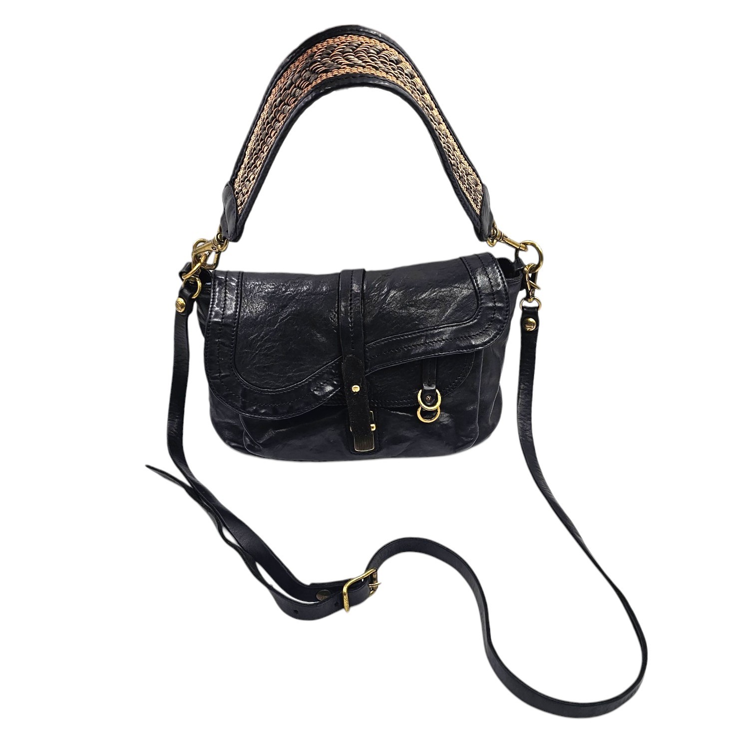 CAMPOMAGGI SAC ARYA EN CUIR NOIR ITALIEN AVEC 2 BANDOULIERES