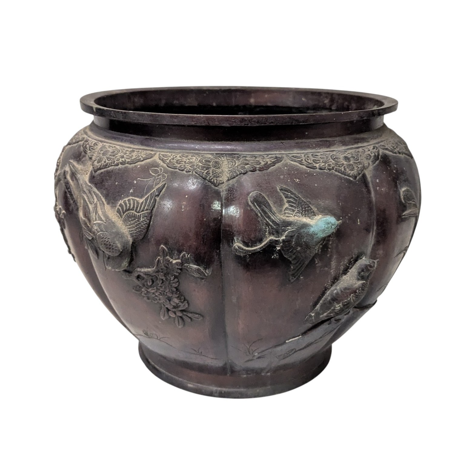 JARDINIERE OU CACHE POT EN BRONZE JAPONAIS FIN XIX E DIAM 31 CM HAUTEUR 28 CM