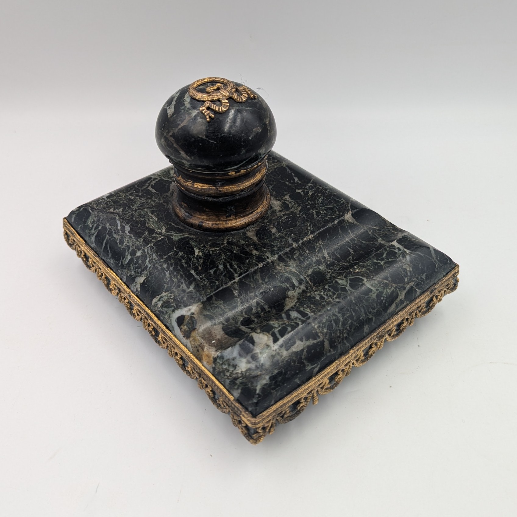 ENCRIER EN MARBRE VERT NAPOLEON III 16X13 CM