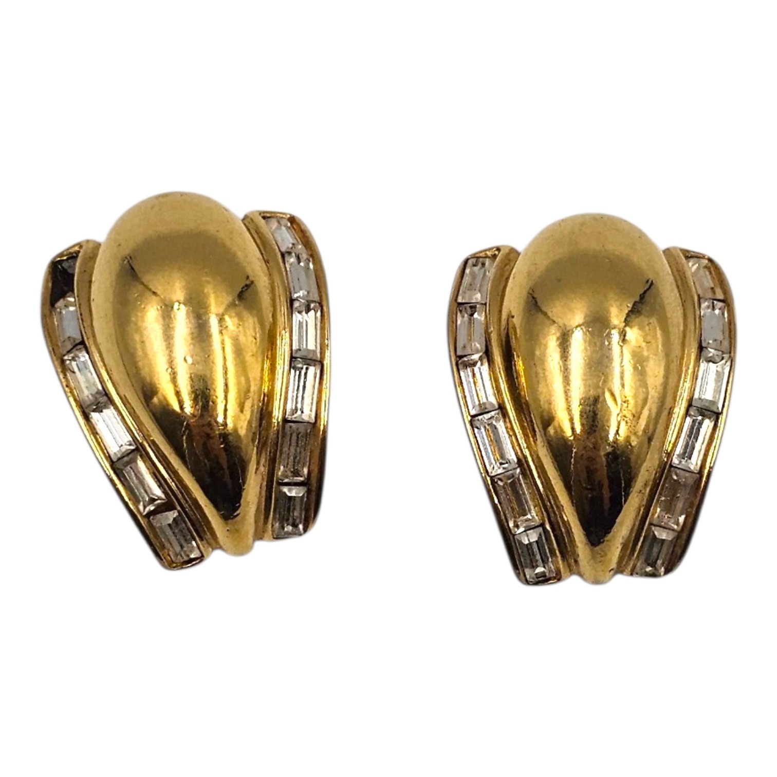YVES SAINT LAURENT YSL BOUCLES D OREILLES A CLIP METAL DORE ET STRASS