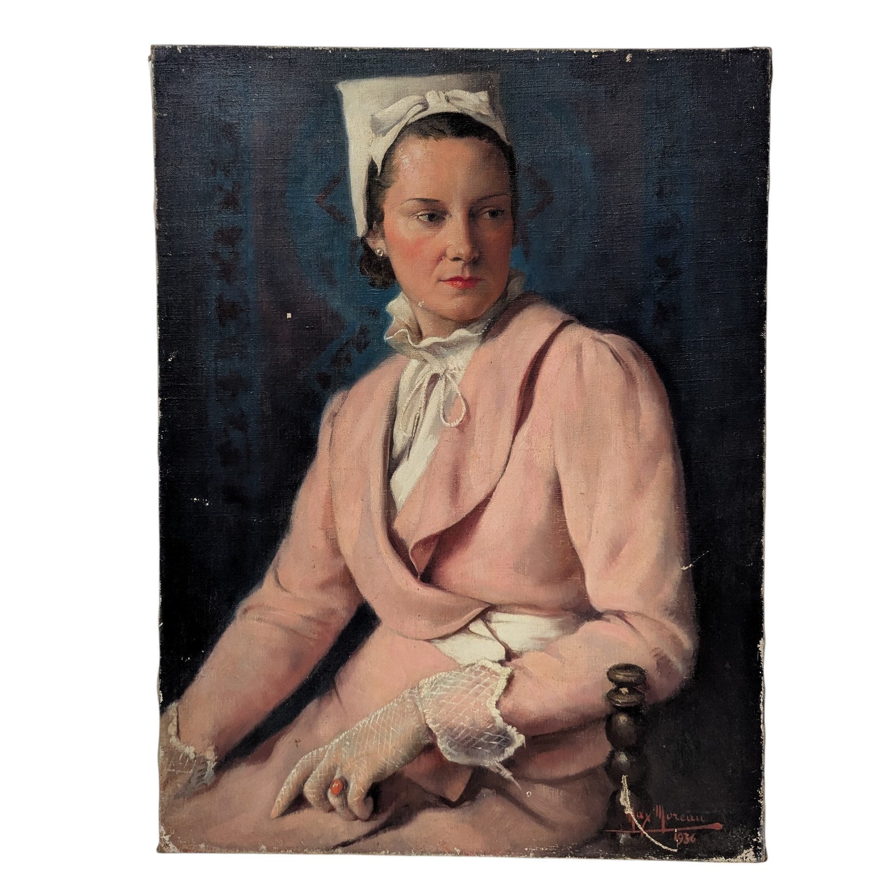 MAX MOREAU HST LA FEMME A LA TOILETTE ROSE 80 x 60 CM
