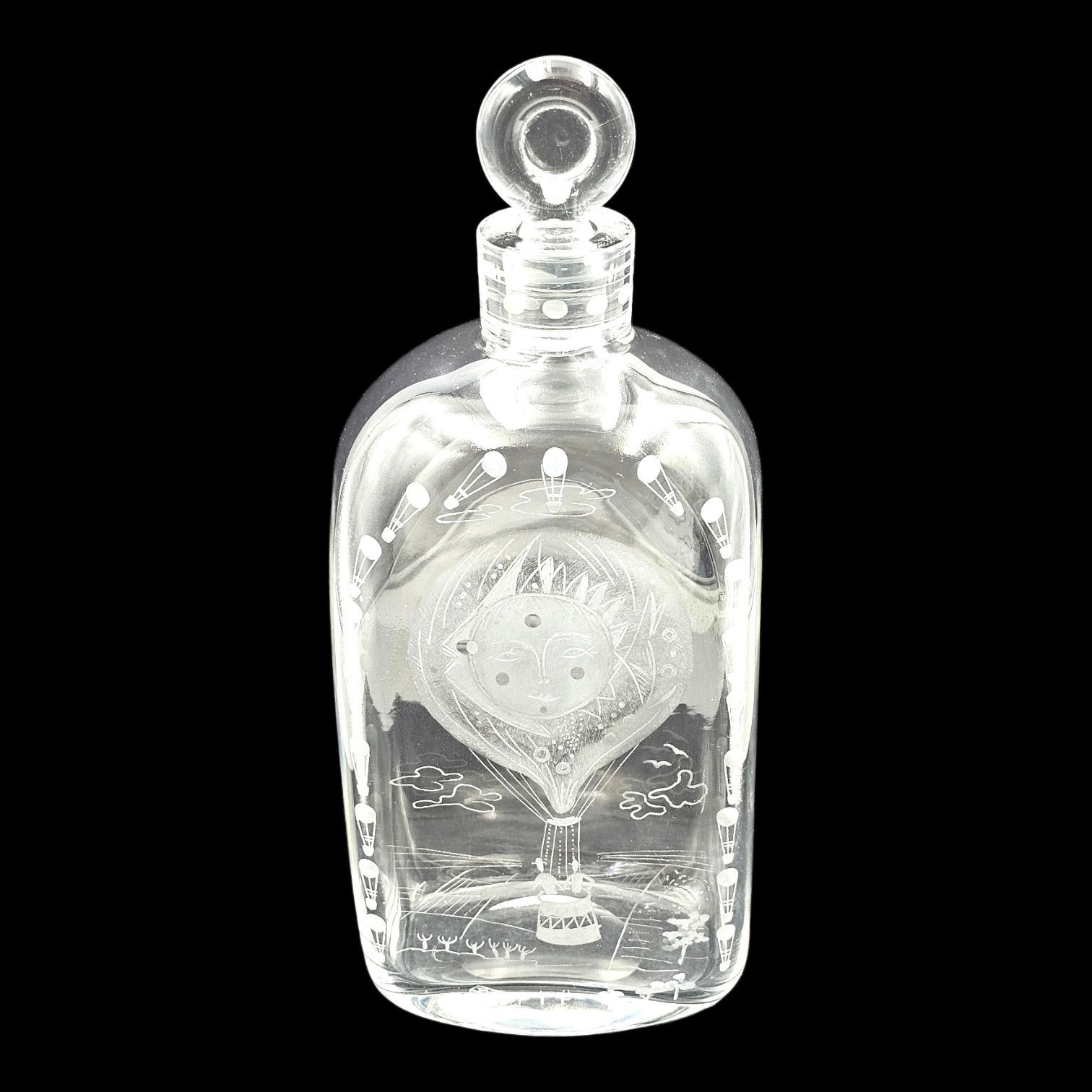 CARAFE EN VERRE GRAVE BALLON DE KYLLE SVANLUND POUR HOLMEGAARD 1962 + CABOCHON