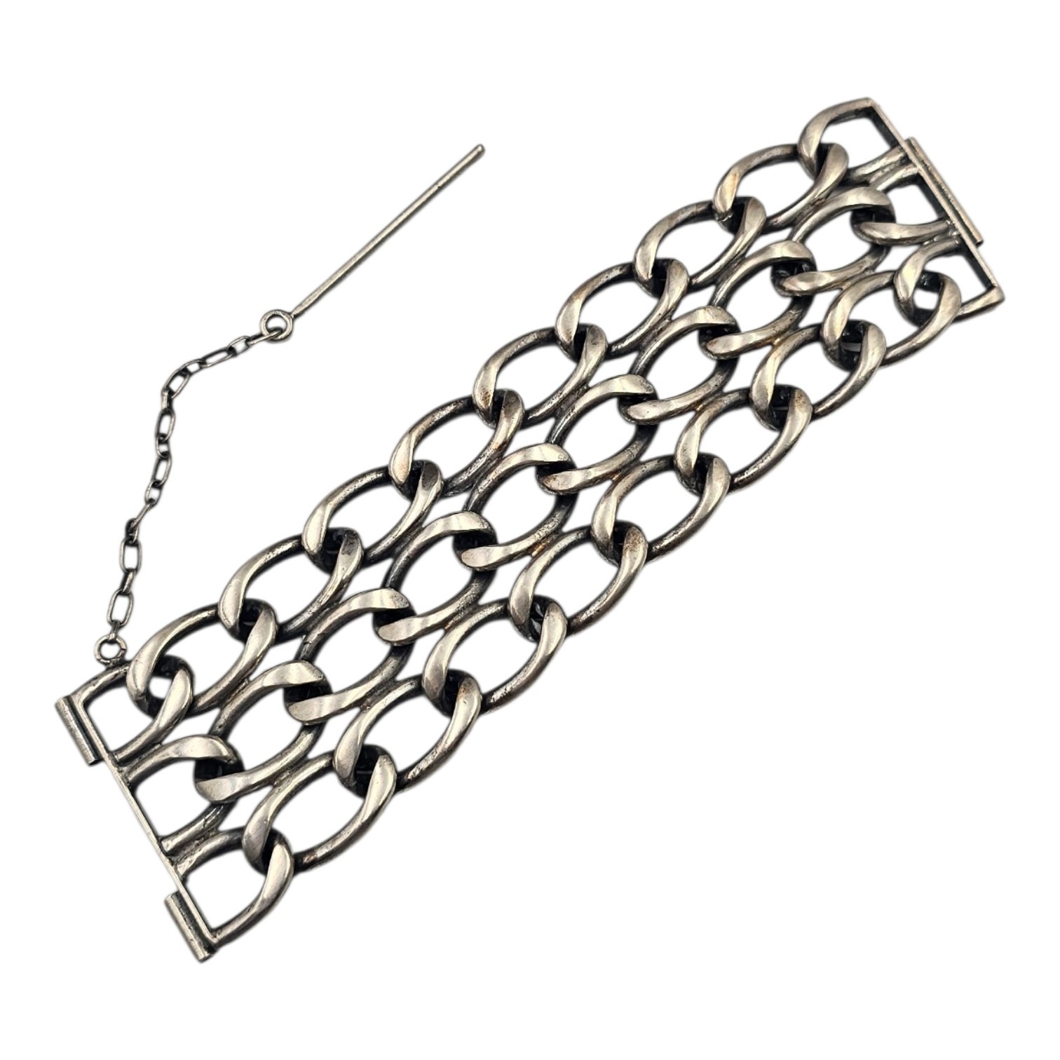 BRACELET MANCHETTE MAILLE BISMARCK EN METAL STYLE ANNEES 1970 - 151.2 GR