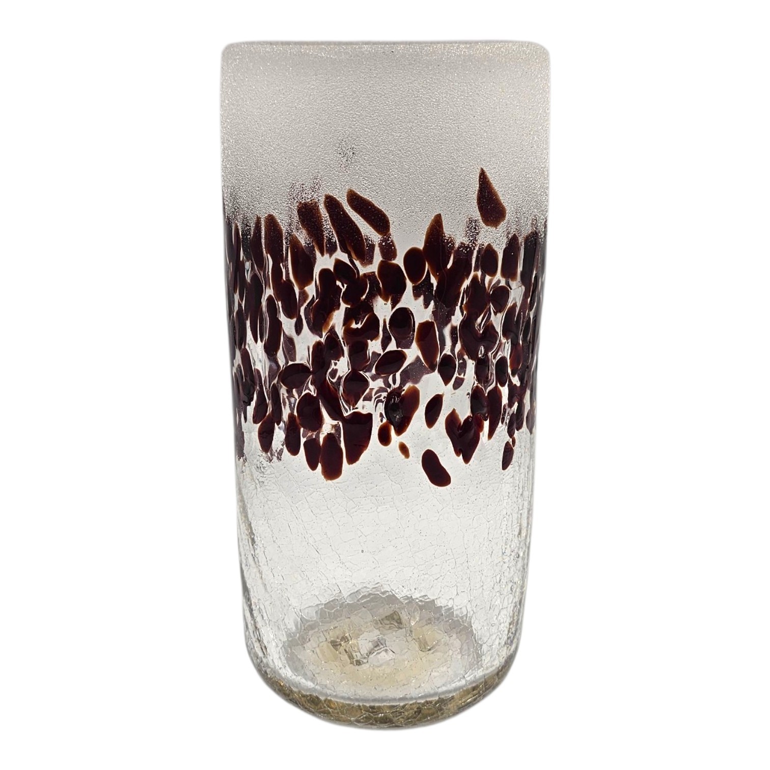 XAVIER CARRERE VASE ROULEAU EN VERRE SOUFFLE COL DEPOLI MOTIFS OCRE H. 24.5CM