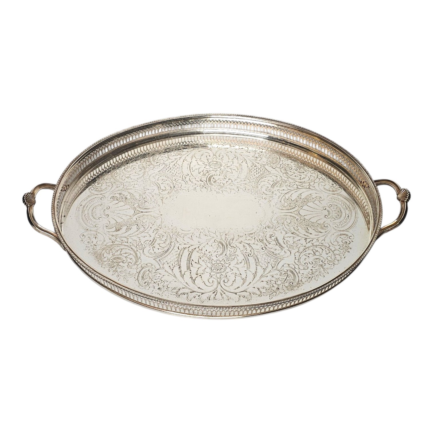PLAT OVALE EN METAL ARGENTE ANGLAIS 55 CM