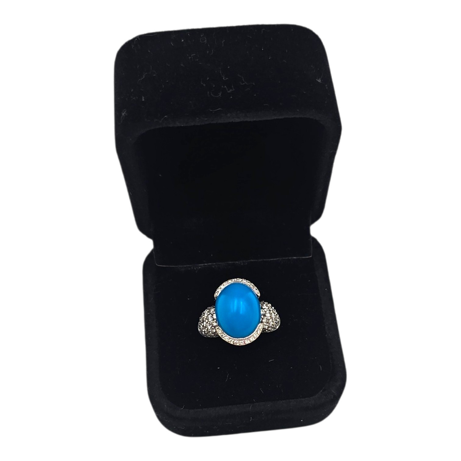 BAGUE EN OR (HIBOU) CABOCHON TURQUOISE PAVAGE DE 76 DIAMANTS T. 55 PB 10.67 GR