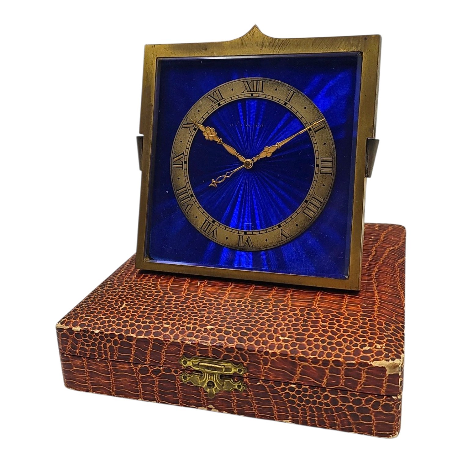 A L EMERAUDE LAUSANNE PENDULETTE ART DECO EMAIL BLEU MVT PAR CHEVRON 1925-1935