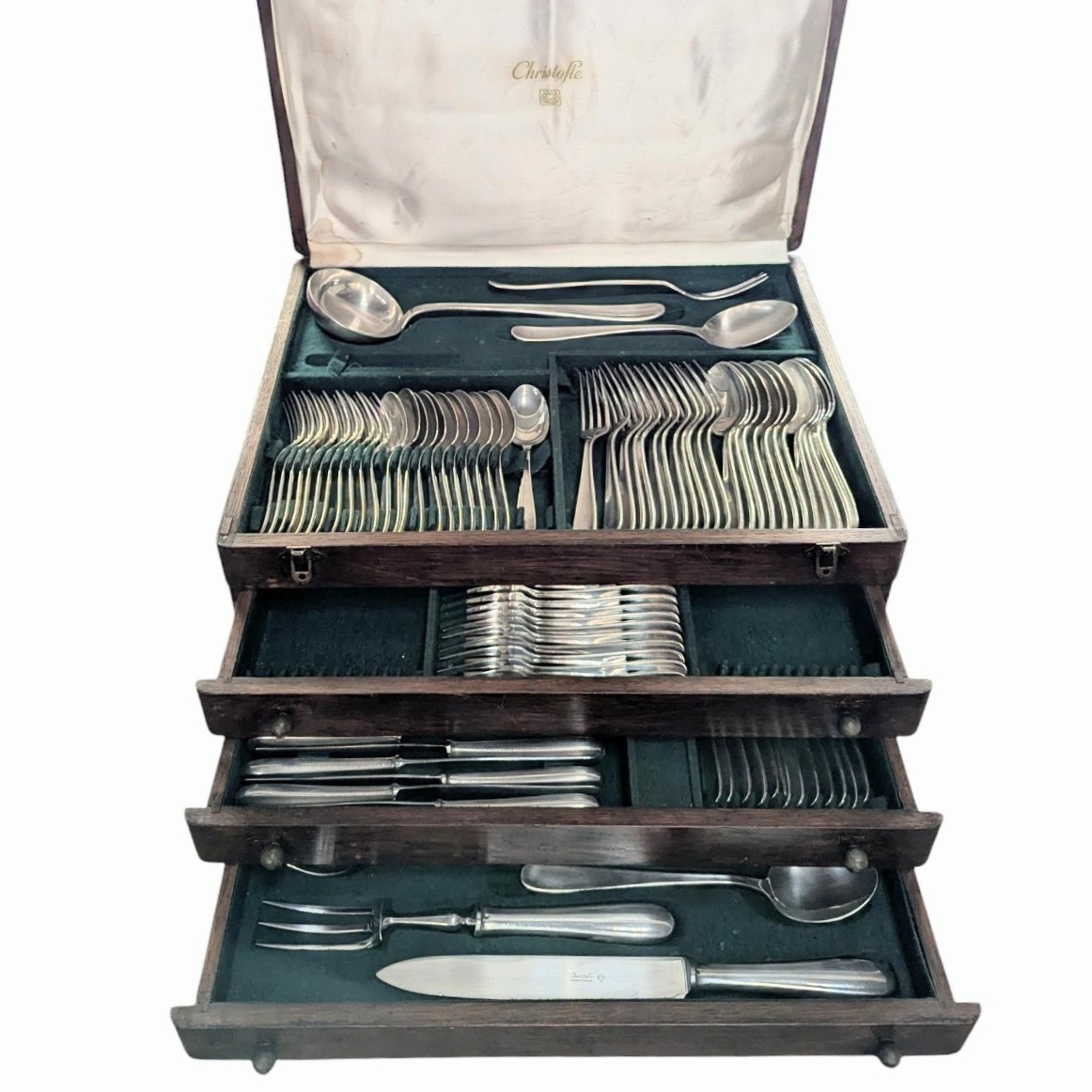 CHRISTOFLE DAX MENAGERE 141 PIECES 12 PERSONNES EN METAL ARGENTE + COFFRET