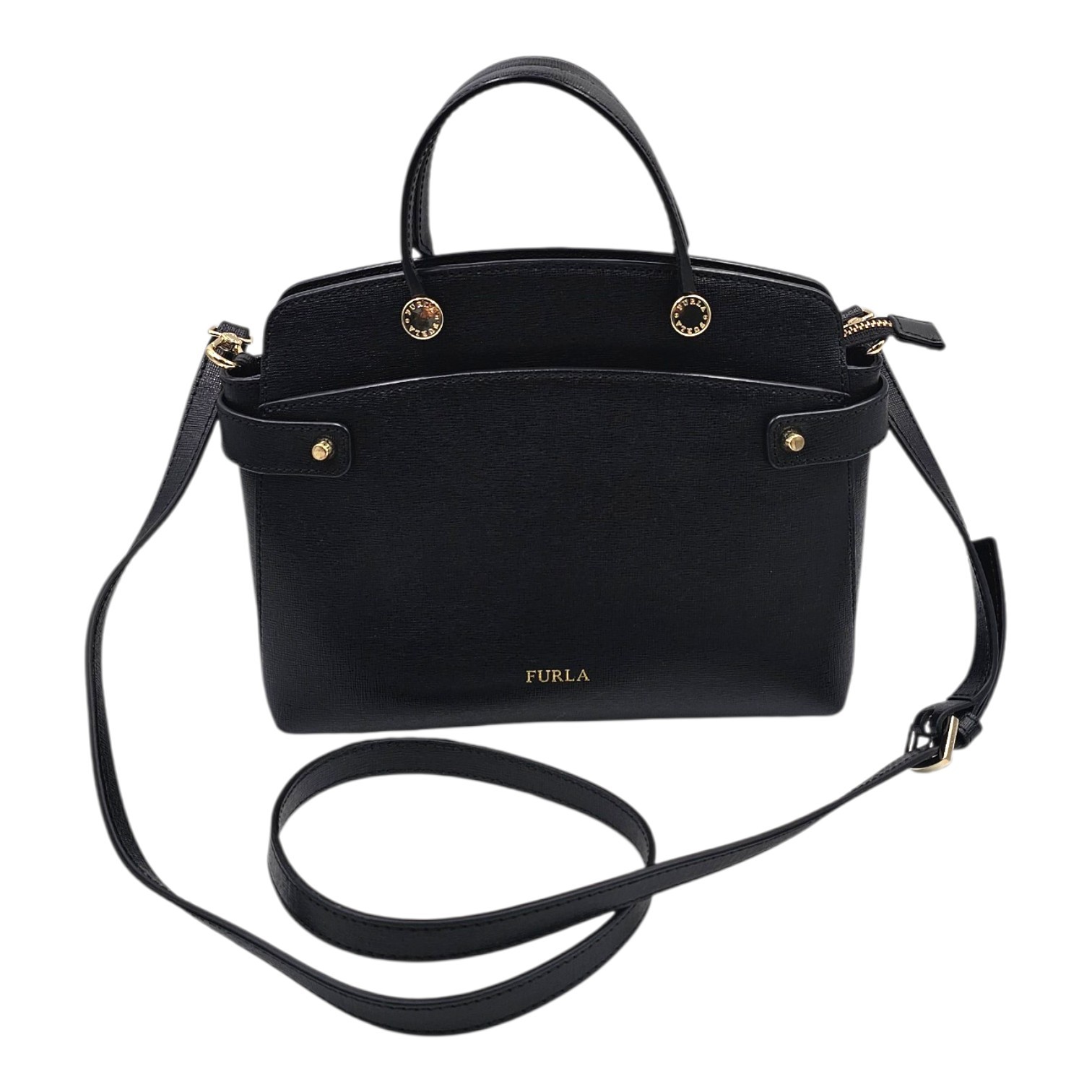 FURLA SAC AGATA SMALL CUIR SAFFIANO NOIR + BANDOULIERE AMOV. CIRCA 2010