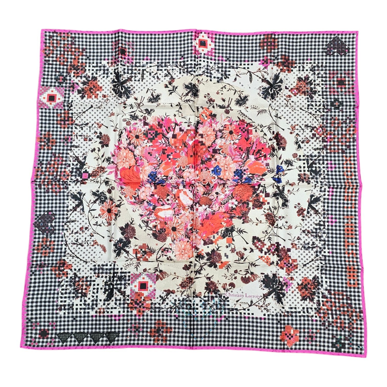 CHRISTIAN LACROIX CARRE BOUQUET DE FLEURS CONTOUR VICHY