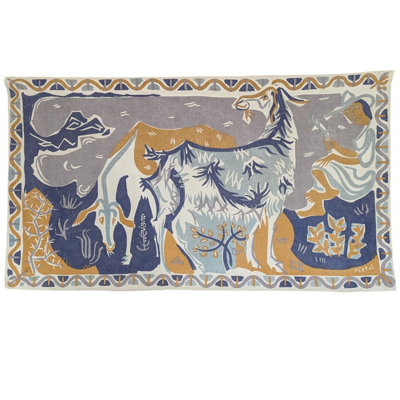 PERTUS TAPISSERIE A DECOR DE CHEVRES 117 x 64 CM
