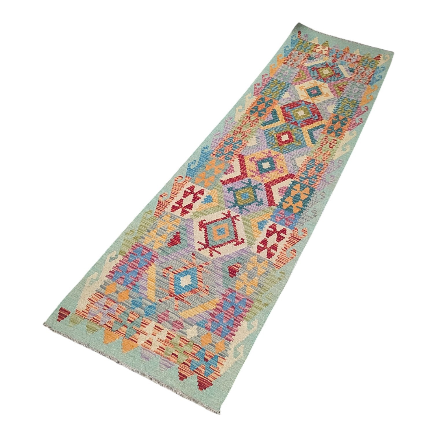TAPIS KILIM VERT 300 x 85 CM