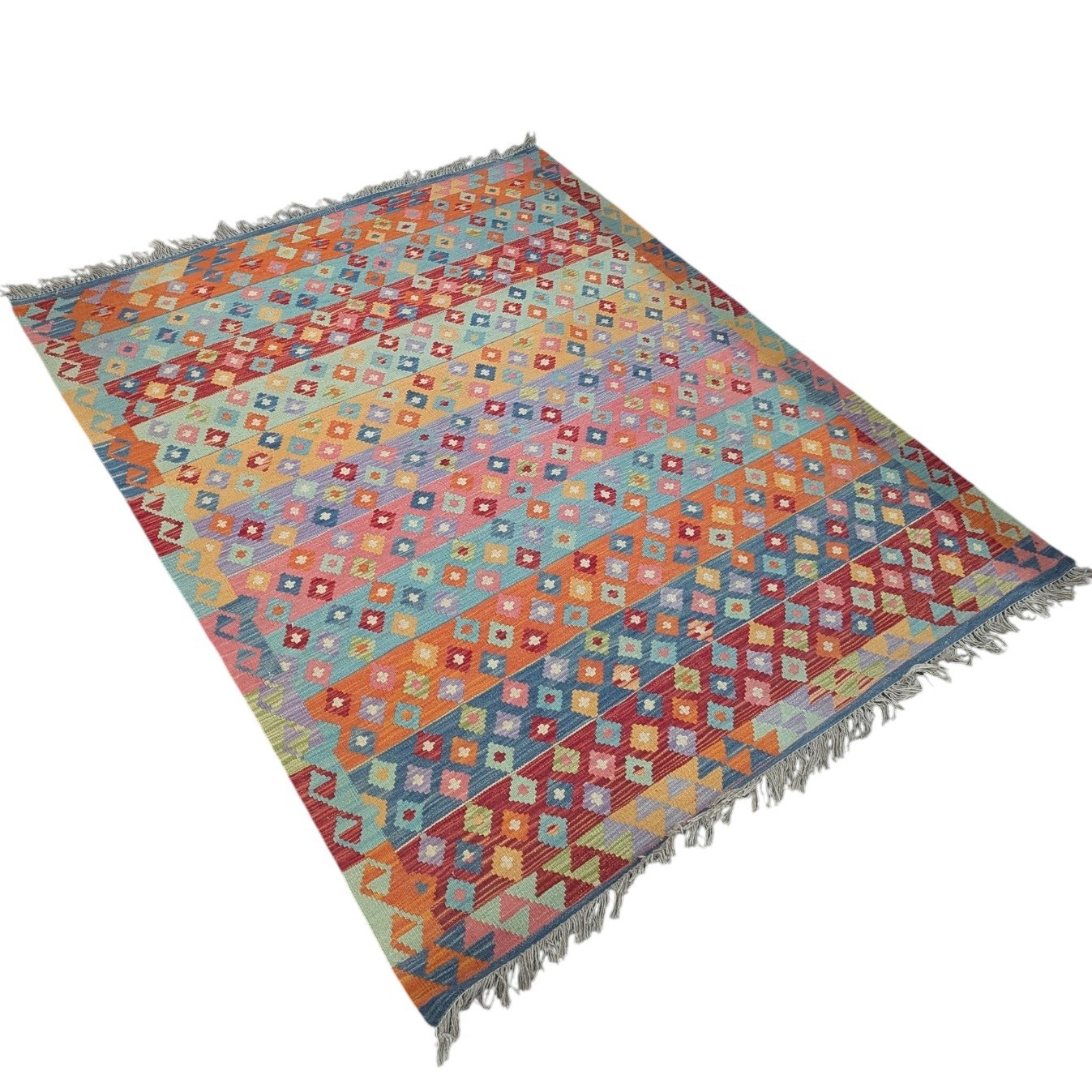 TAPIS KILIM TURQUOISE ET ORANGE 209 x 163 CM