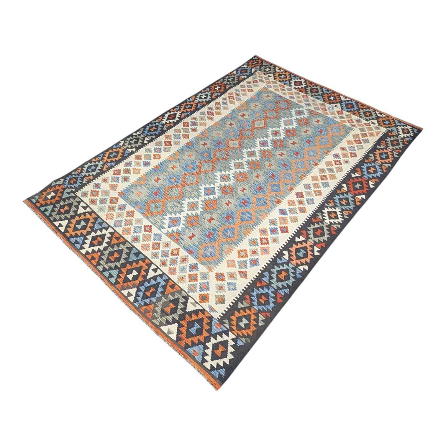 TAPIS KILIM BEIGE ET BLEU NUIT 200 x 300 CM