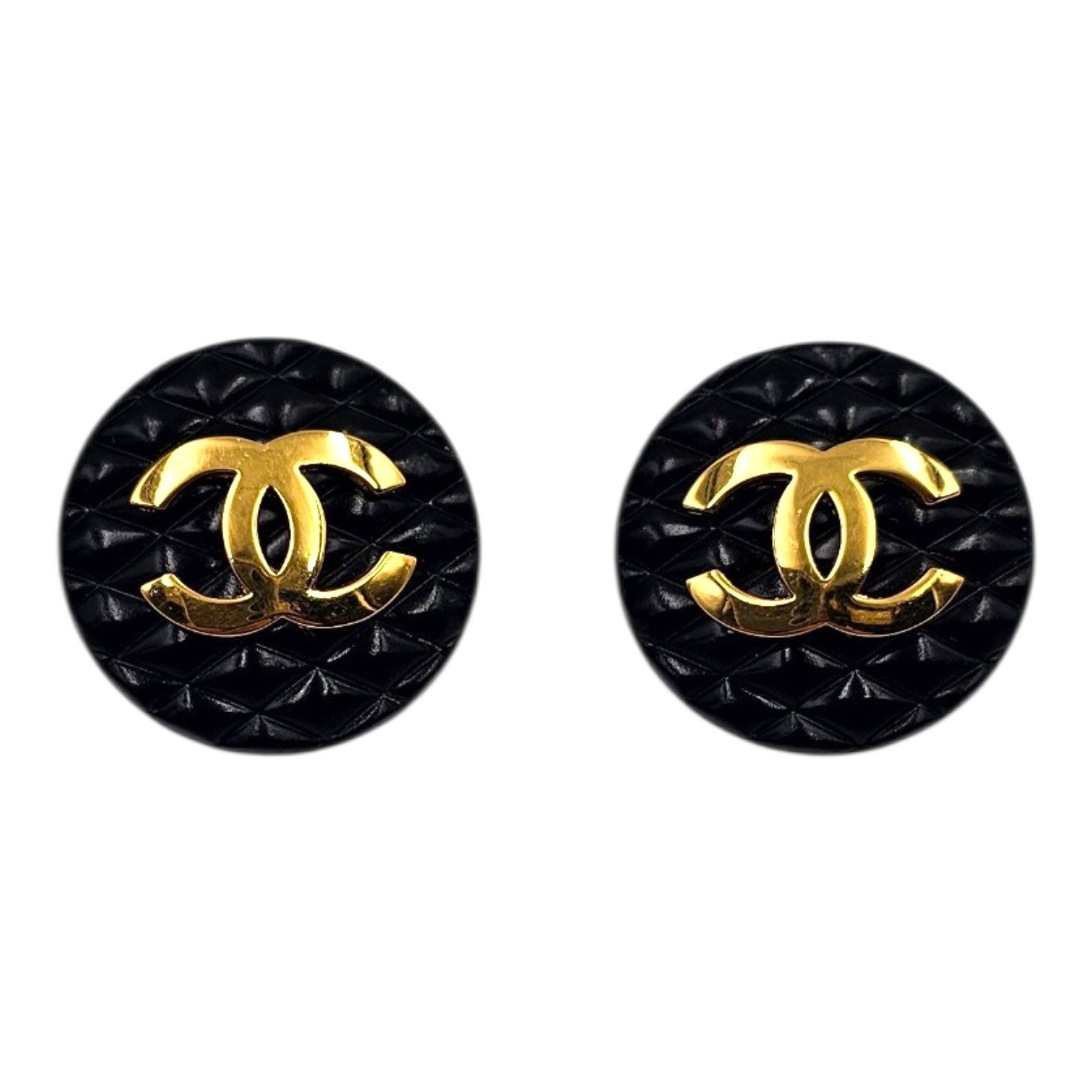 CHANEL BOUCLES D OREILLES A CLIP COCO EN BAKELITE NOIRE ET DORE VINTAGE 1980