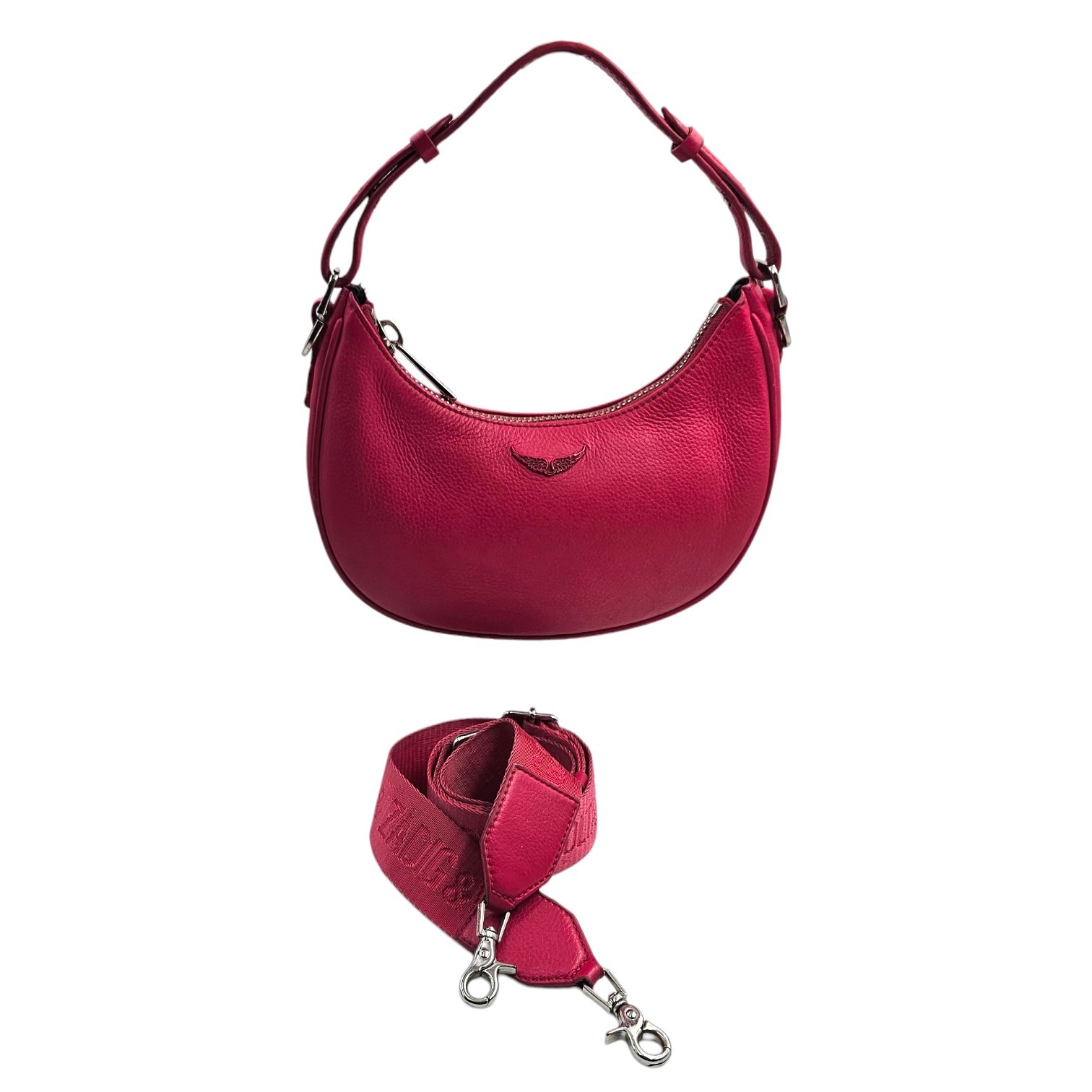 ZADIG & VOLTAIRE SAC MOONROCK EN CUIR ROSE + BANDOULIERE AMOVIBLE
