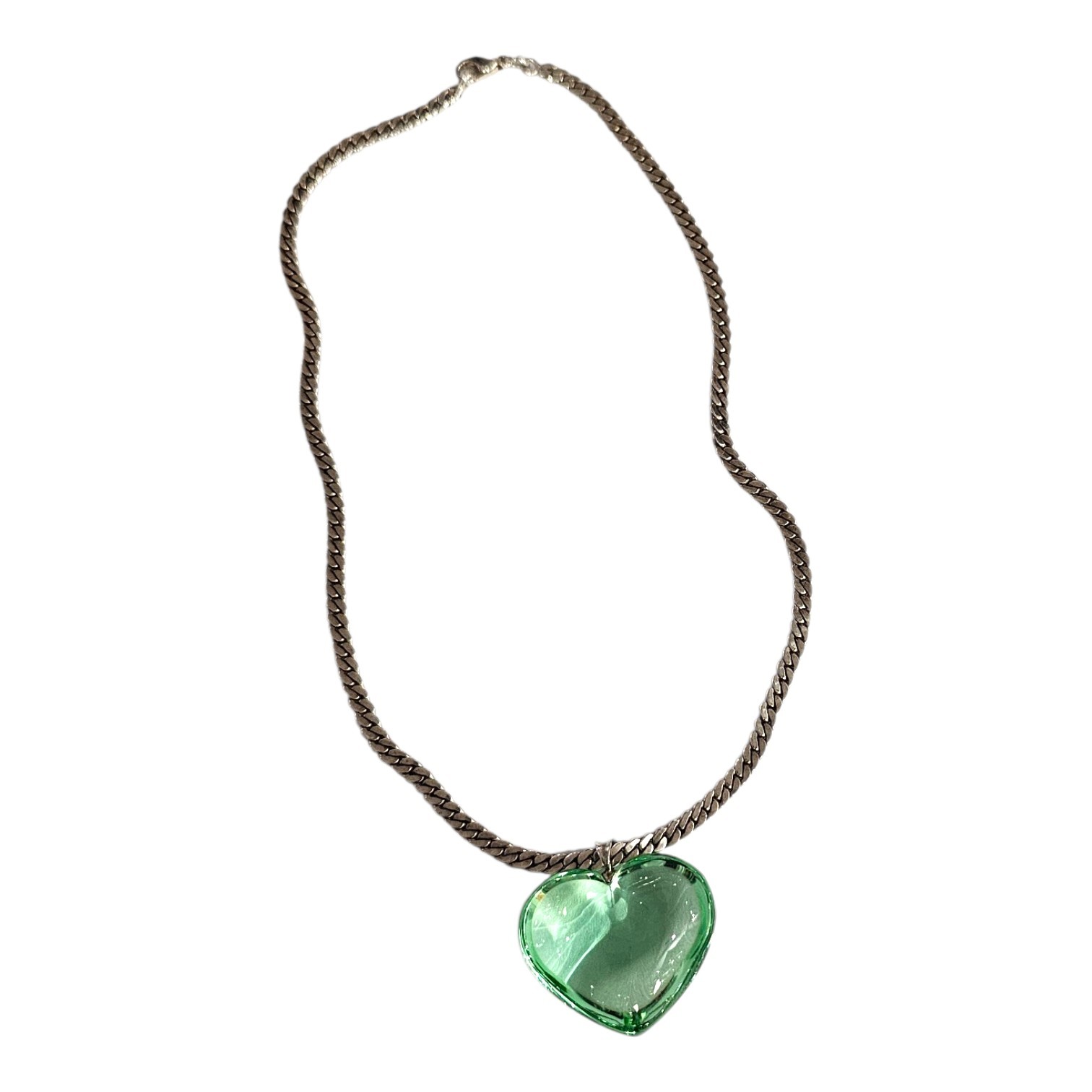 BACCARAT PENDENTIF COEUR VERT EN CRISTAL SUR CHAINE EN ARGENT (POINCON) 16.59 GR
