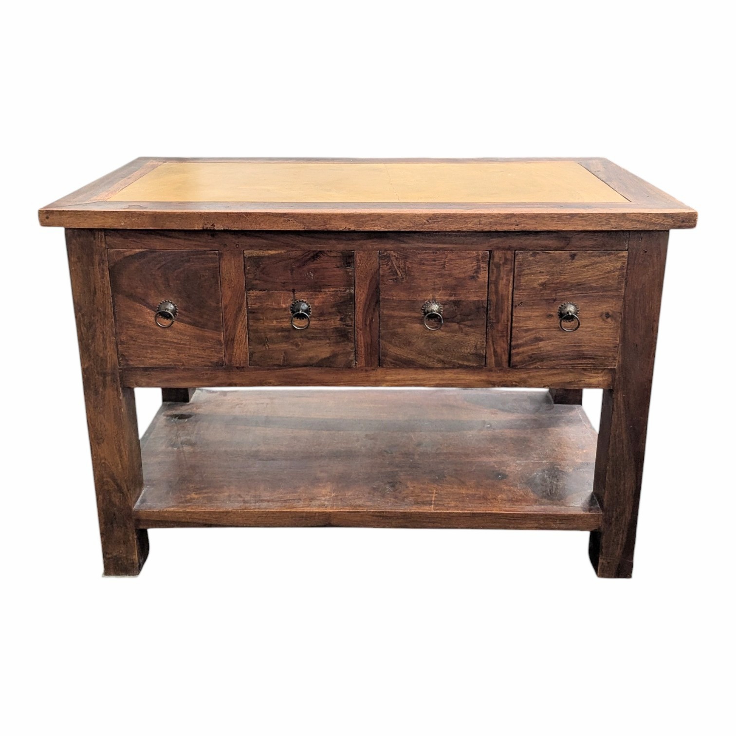 MEUBLE BAS 2 PLATEAUX 3 TIROIRS 100/68/50 CM ACACIA ET PIERRE