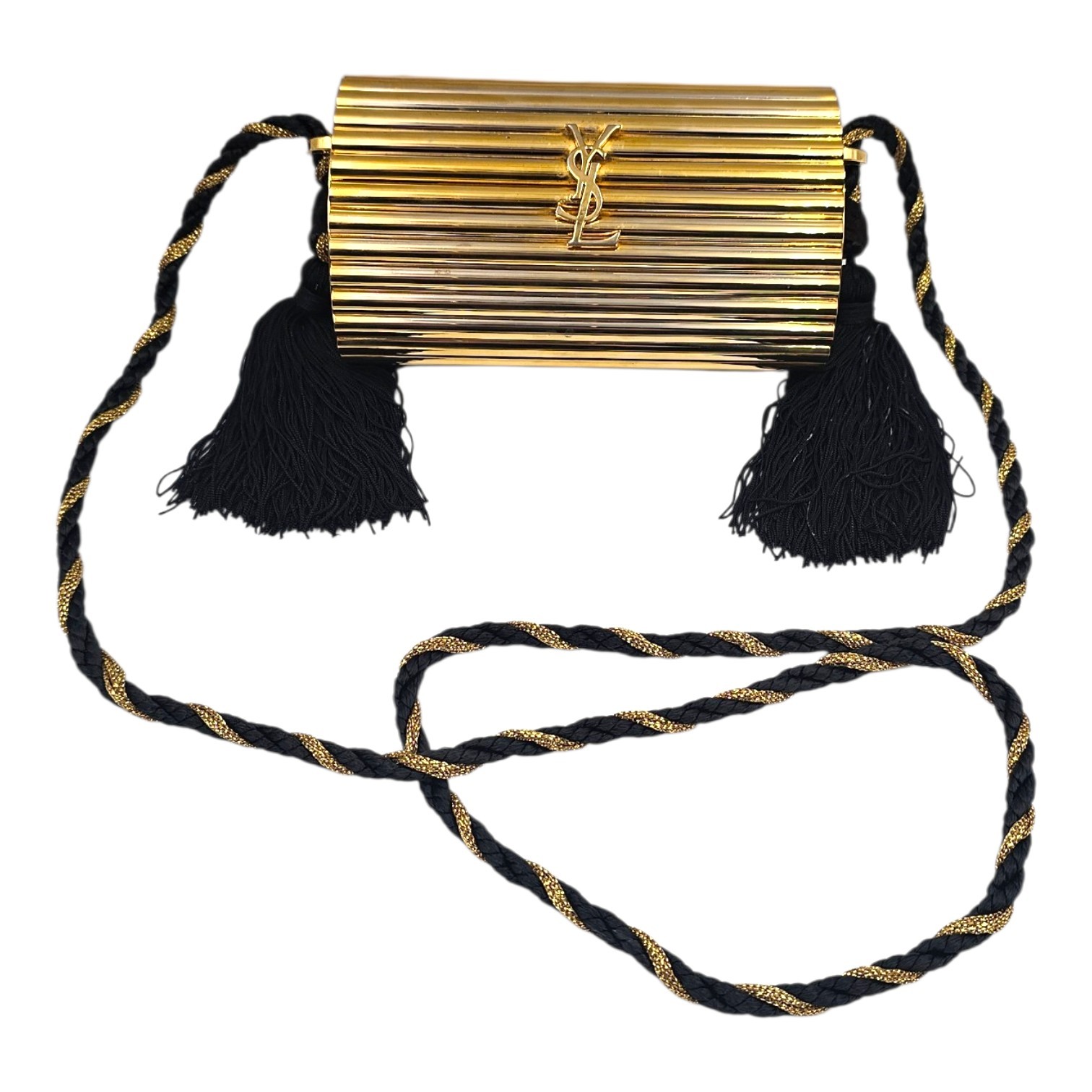 YSL YVES SAINT LAURENT MINAUDIERE EN PLEXI DORE DOUBLURE CUIR DORE CIRCA 1980