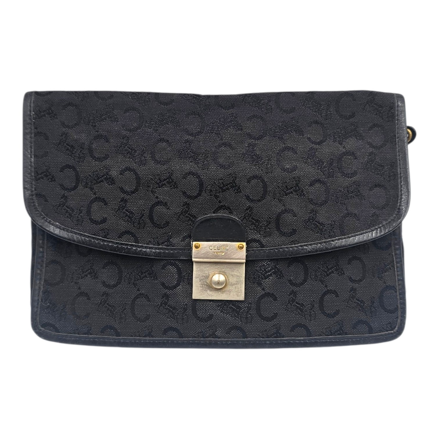 CELINE POCHETTE EN TOILE MONOGRAMMEE NOIRE VINTAGE CIRCA 1970-1980