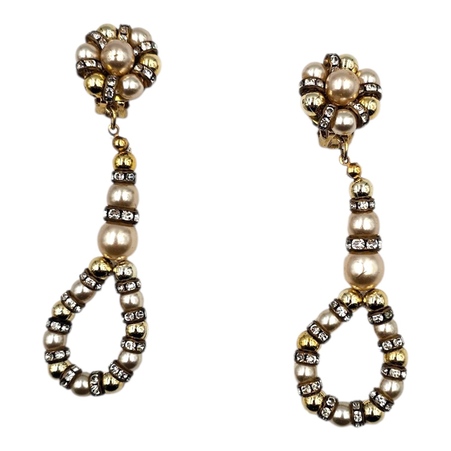 FRANCOISE MONTAGUE BOUCLES D OREILLES A CLIP LOLITA PERLES STRASS CIRCA 1980