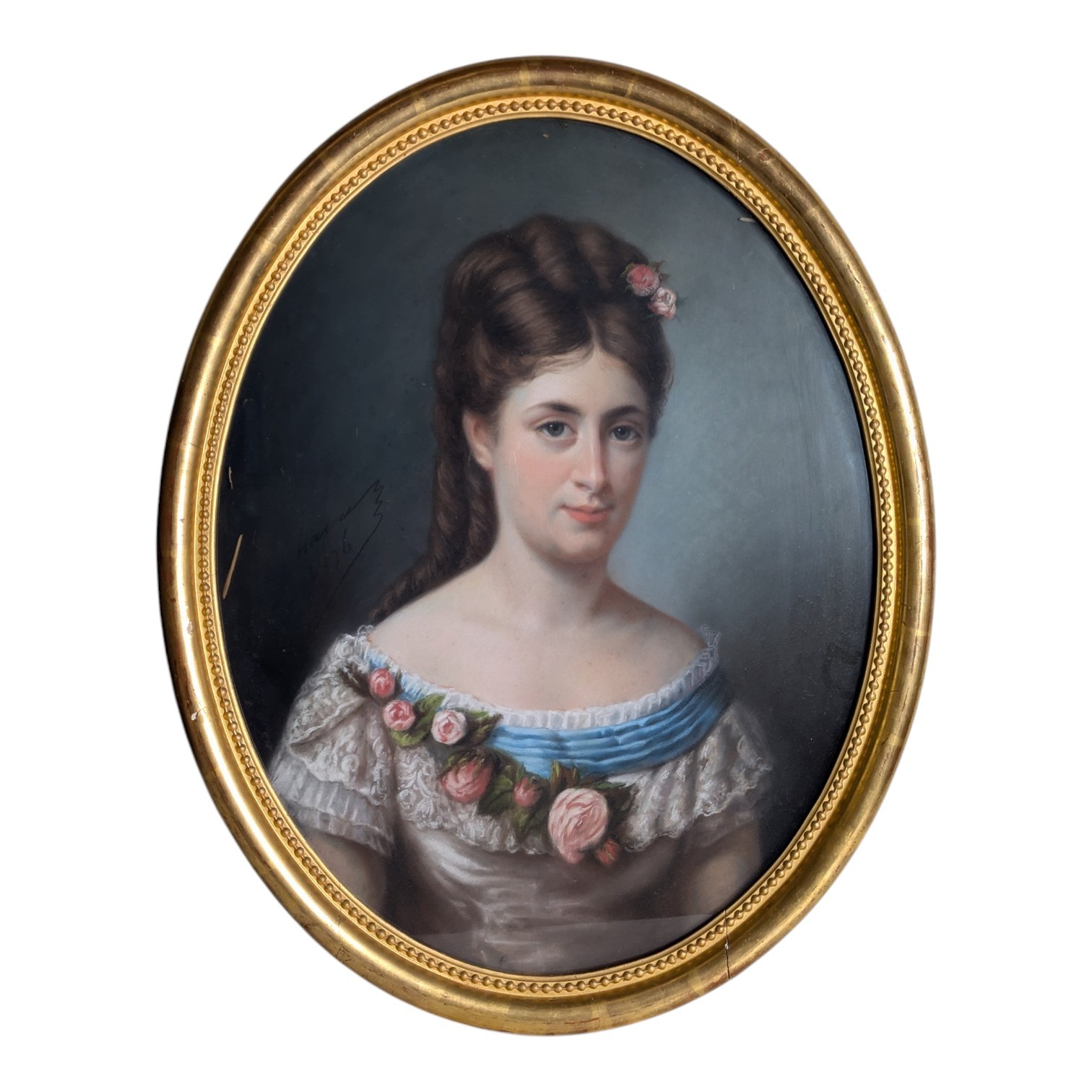 PASTEL XIX LA JEUNE FILLE AUX ROSES 75 x 60 CM