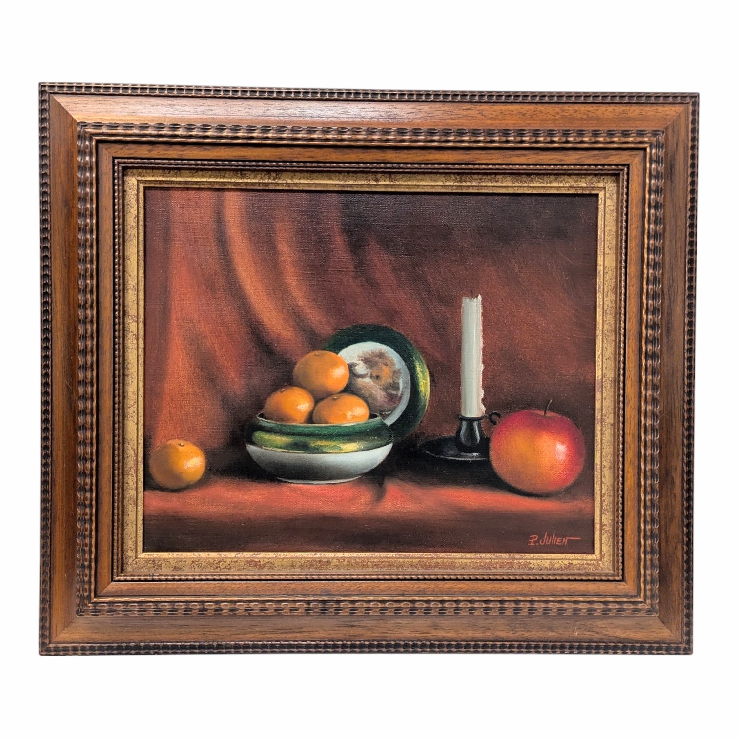 JULIEN HST NATURE MORTE A LA POMME ROUGE ET AUX MANDARINES 58 x 50 CM