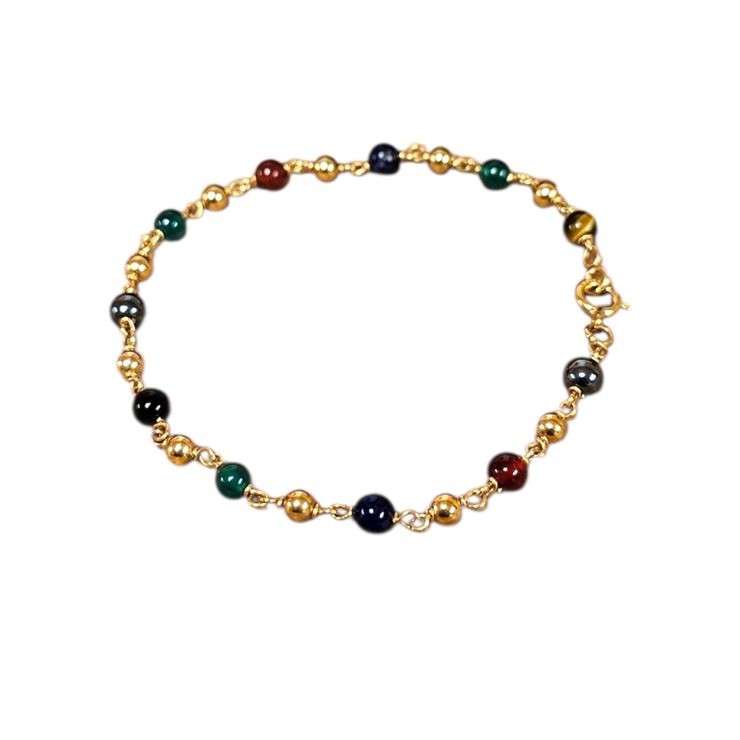 BRACELET CHAINE EN OR (AIGLE) ET PERLES EN PIERRE PB 3.71 GR