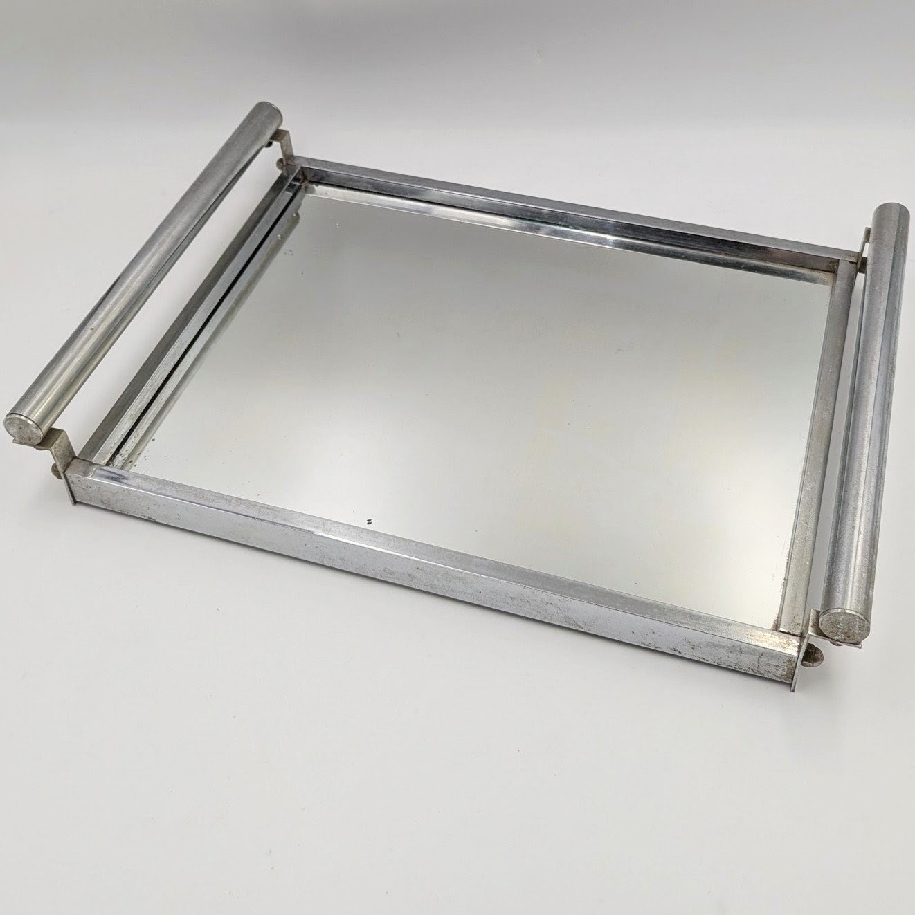 JACQUES ADNET PLATEAU DE SERVICE MIROIR 2 ANSES 36/25 CM