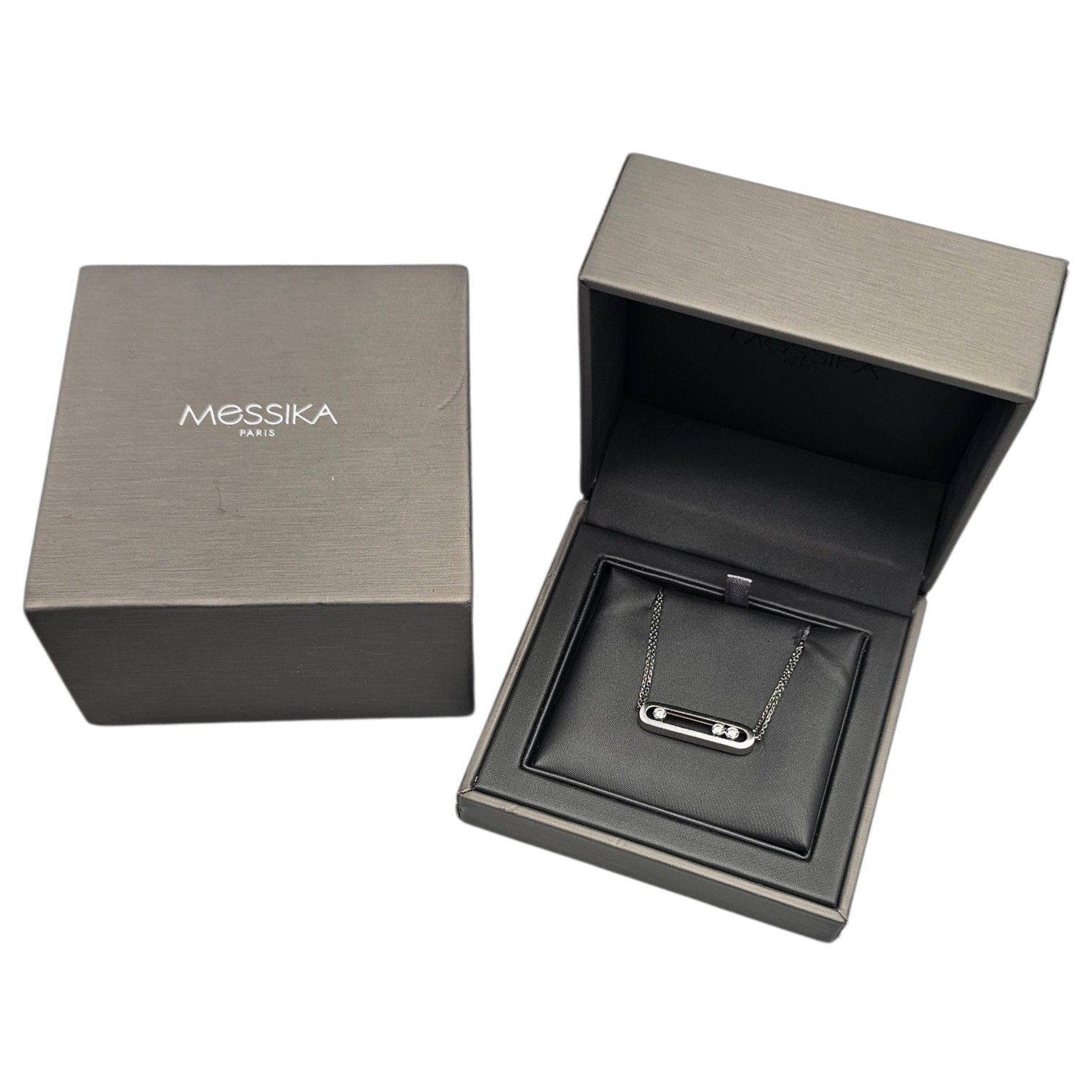 MESSIKA COLLIER MOVE CLASSIQUE DOUBLE CHAINE OR BLANC (750) 3 DIAMANTS + ECRIN