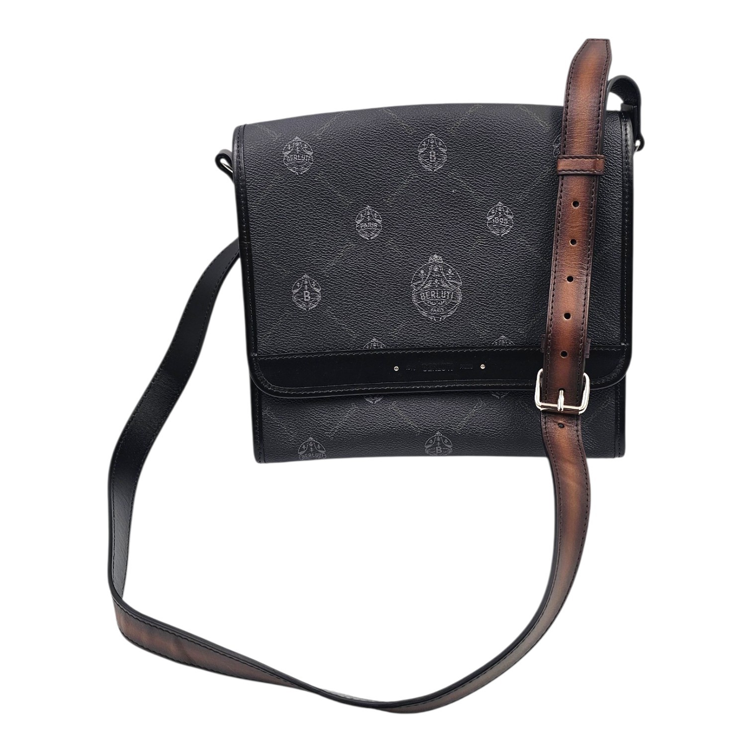 BERLUTI SACOCHE DISCOVERY EN TOILE SIGNATURE ET CUIR VENEZIA + DUST BAG