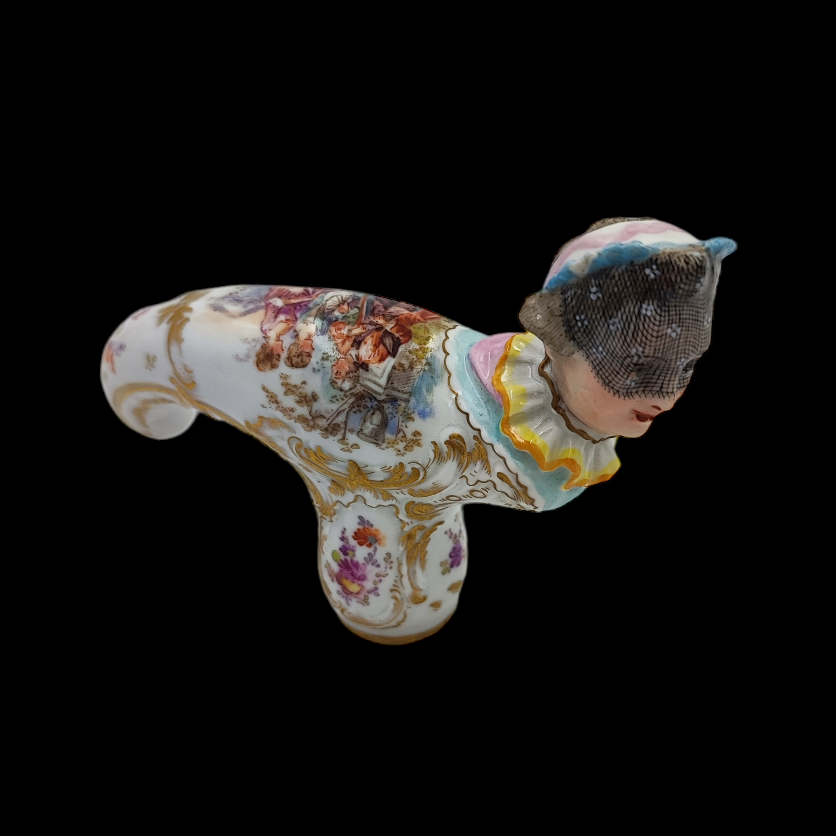 POMMEAU DE CANNE EN PORCELAINE A DECOR DE FEMME