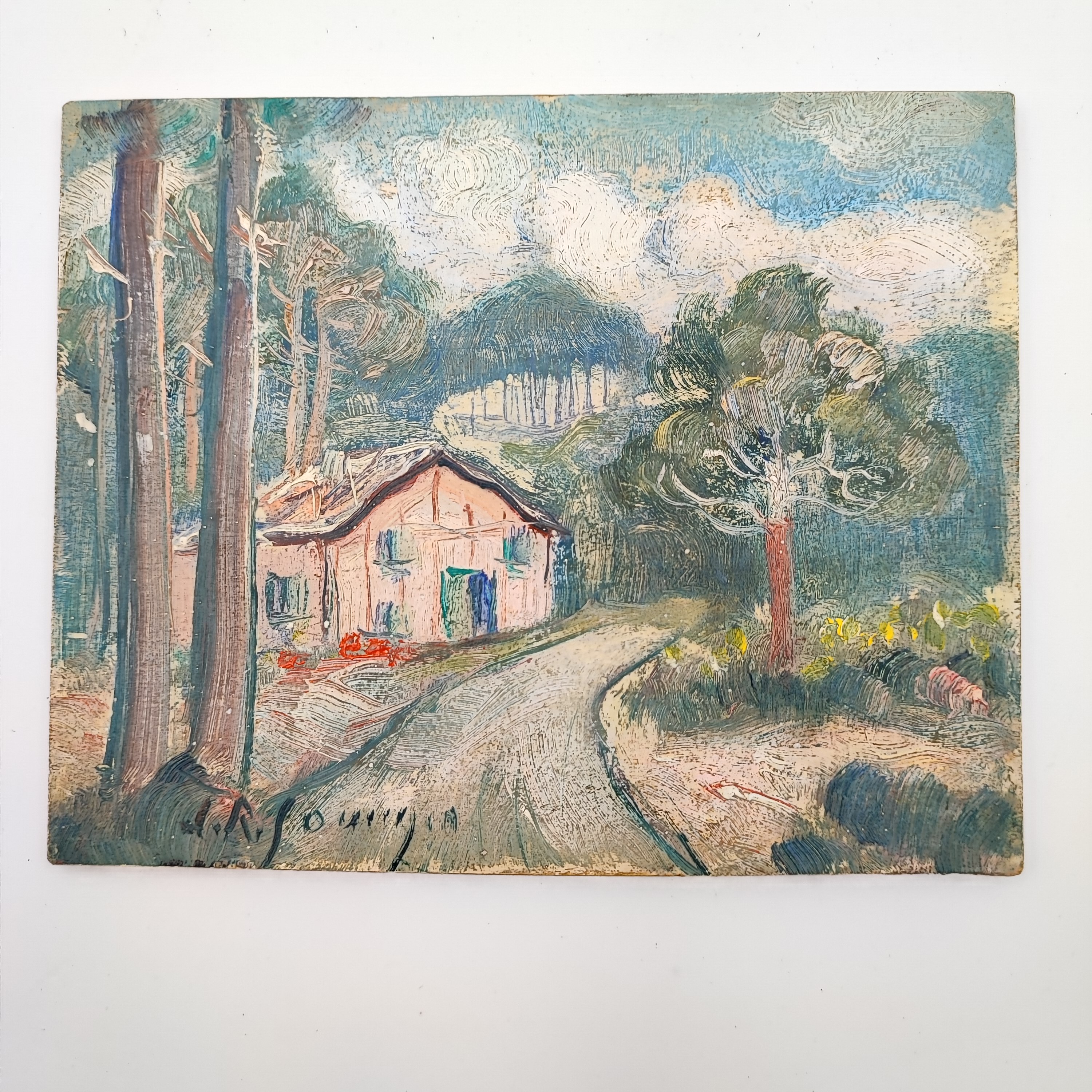 JEAN-ROGER SOURGEN HUILE SUR PANNEAU LA FERME LANDAISE 12 X 15 CM