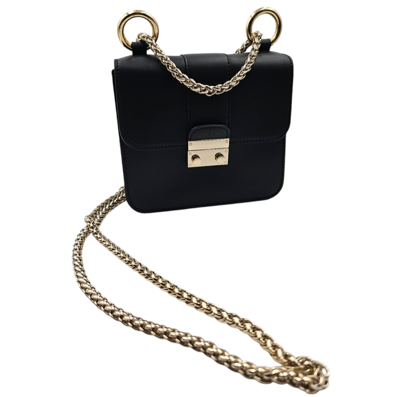 CHARLES JOURDAN PETIT SAC EN CUIR NOIR AVEC BIJOUTERIE DOREE 