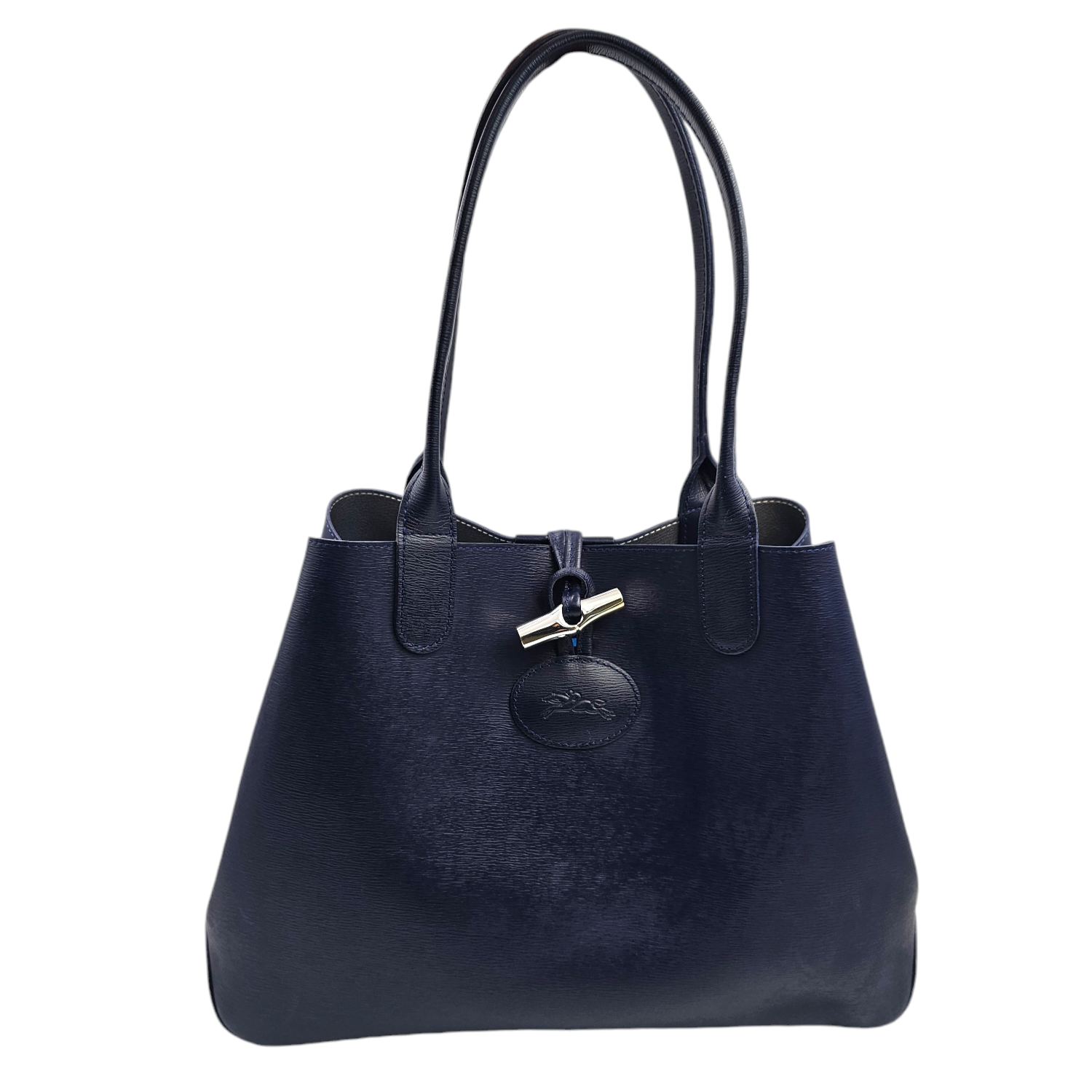 LONGCHAMP ROSEAU SAC REVERSIBLE EN CUIR BLEU ET GRIS ARGENTE