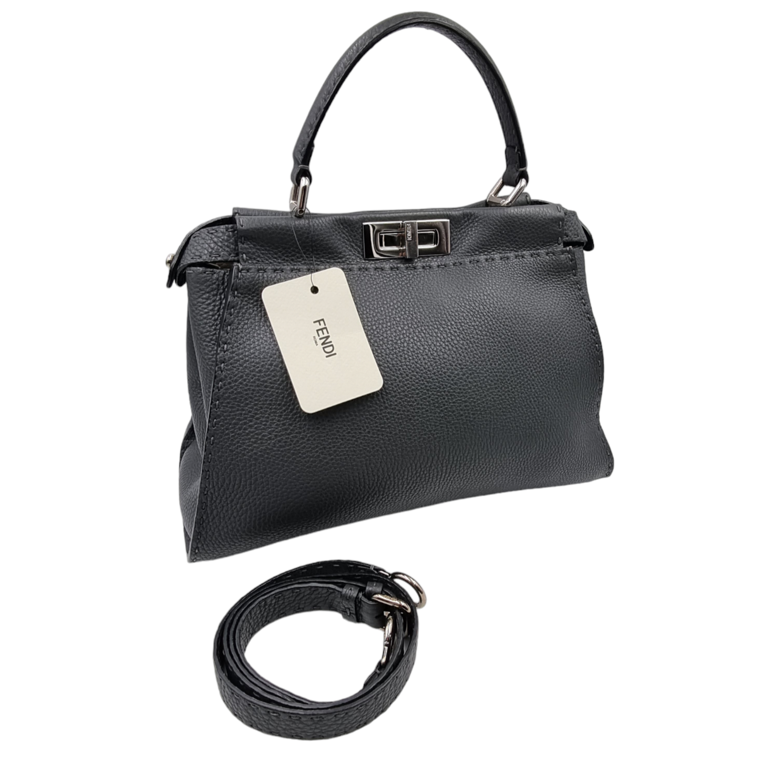 FENDI SAC PEEKABOO 34 CUIR GRIS INT. BLANC MILK (8BN290-001169-10429) + DUST BAG