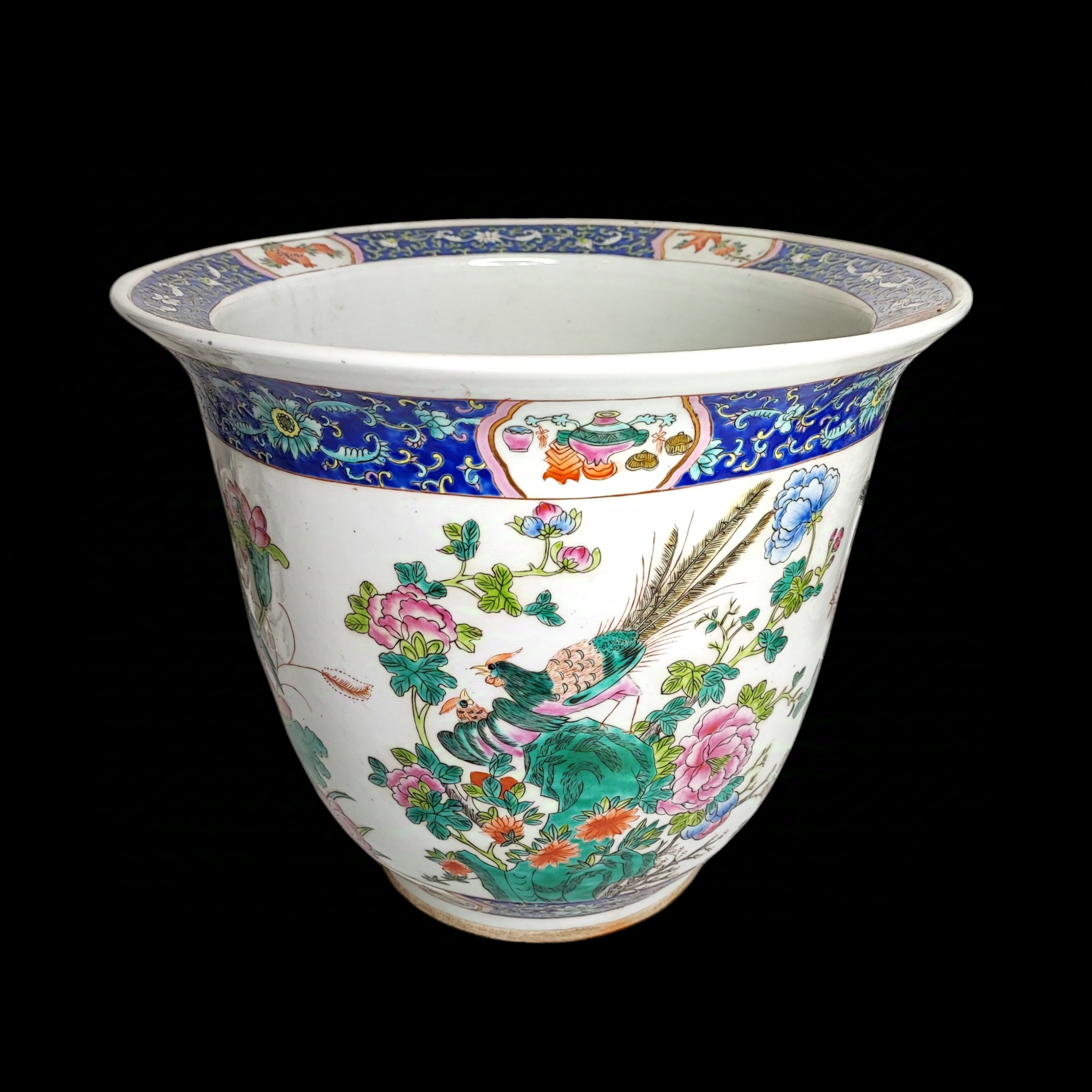 IMPORTANT CACHE POT DECOR ASIATIQUE DIAM 48 CM H 33 CM