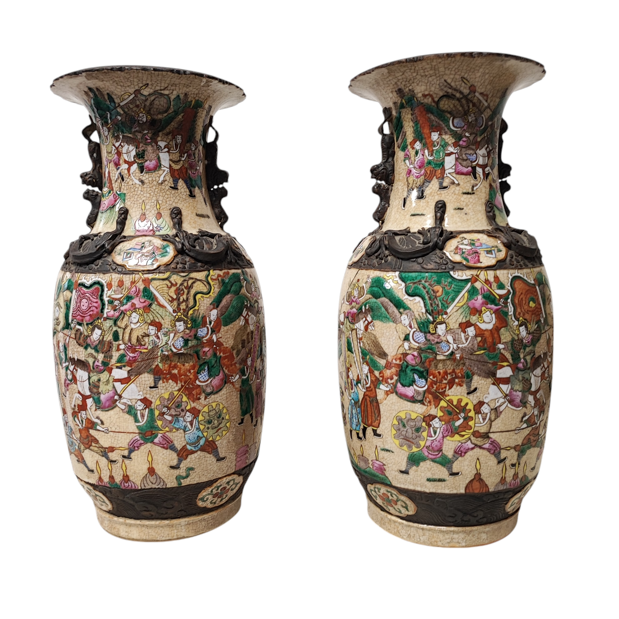 PAIRE DE VASES ANCIENS DE NANKIN 45 x 19 CM