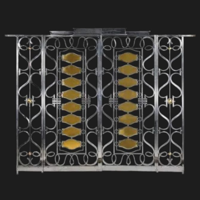 &  RAYMOND SUBES GRILLES FER FORGE 4 PANNEAUX ART DECO 1935 210 CM X 185 CM