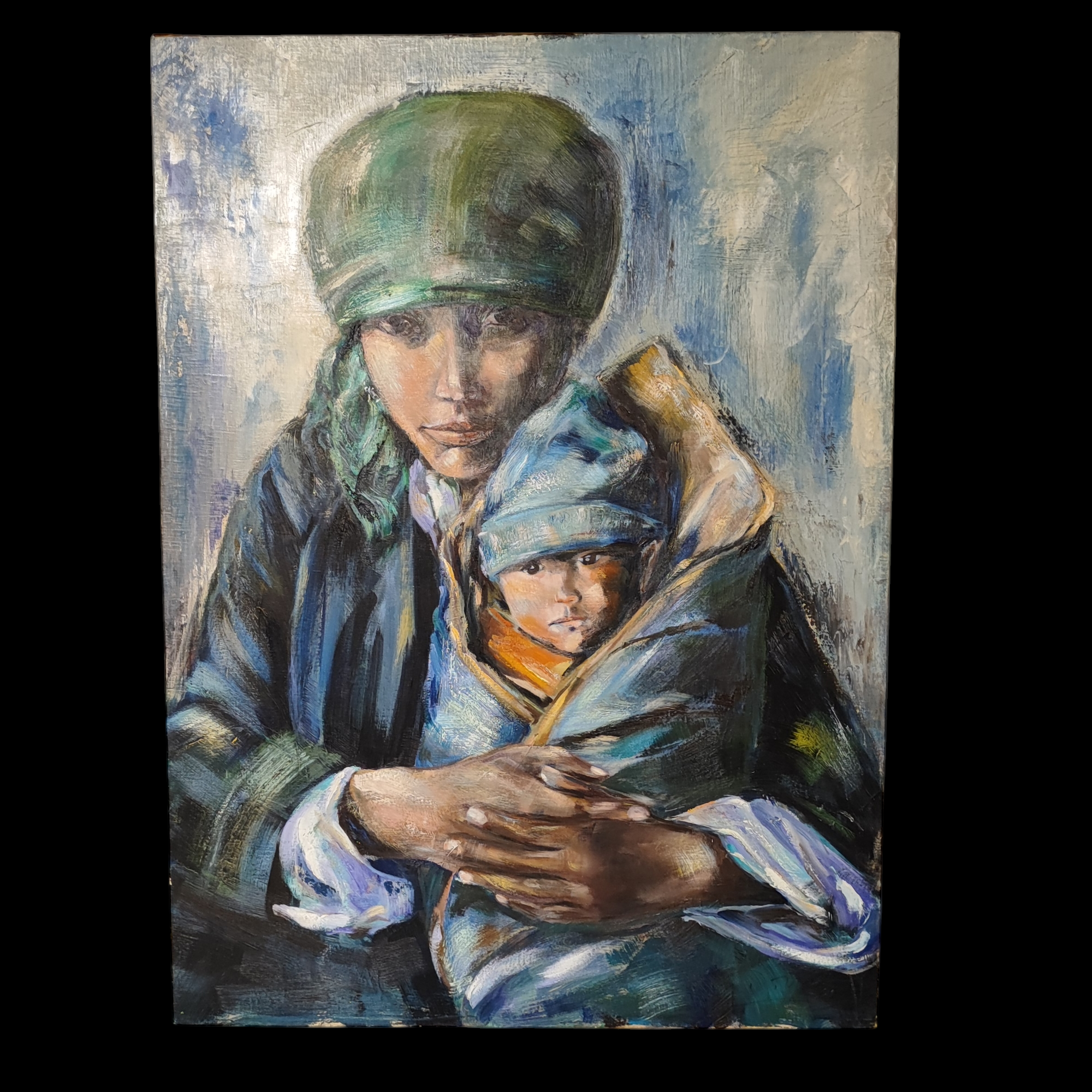 HST LA FEMME AU TURBAN ET SON PETIT 100 x 73 CM