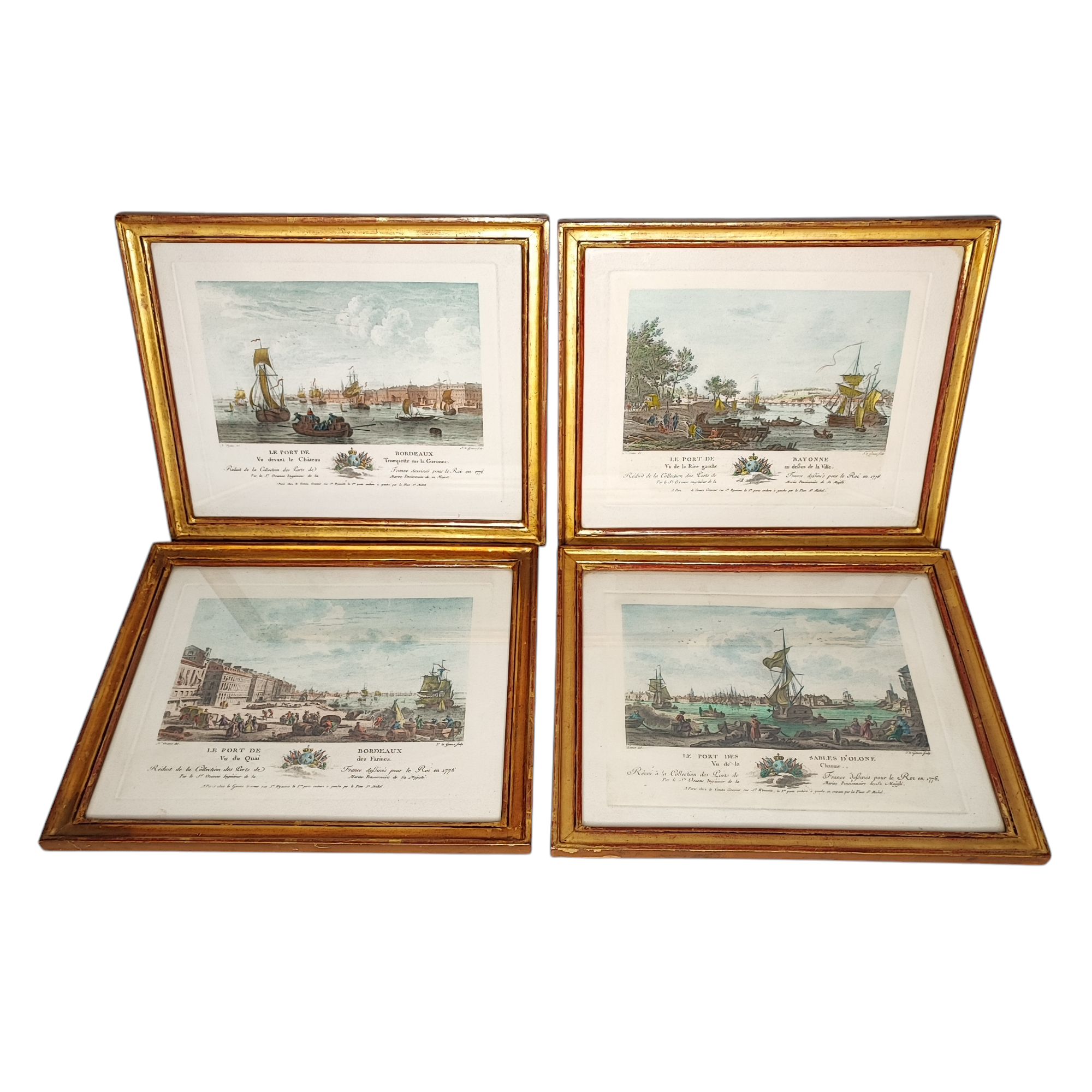 SERIE DE 4 TABLEAUX DE PORTS DE L ATLANTIQUE ENCADRES