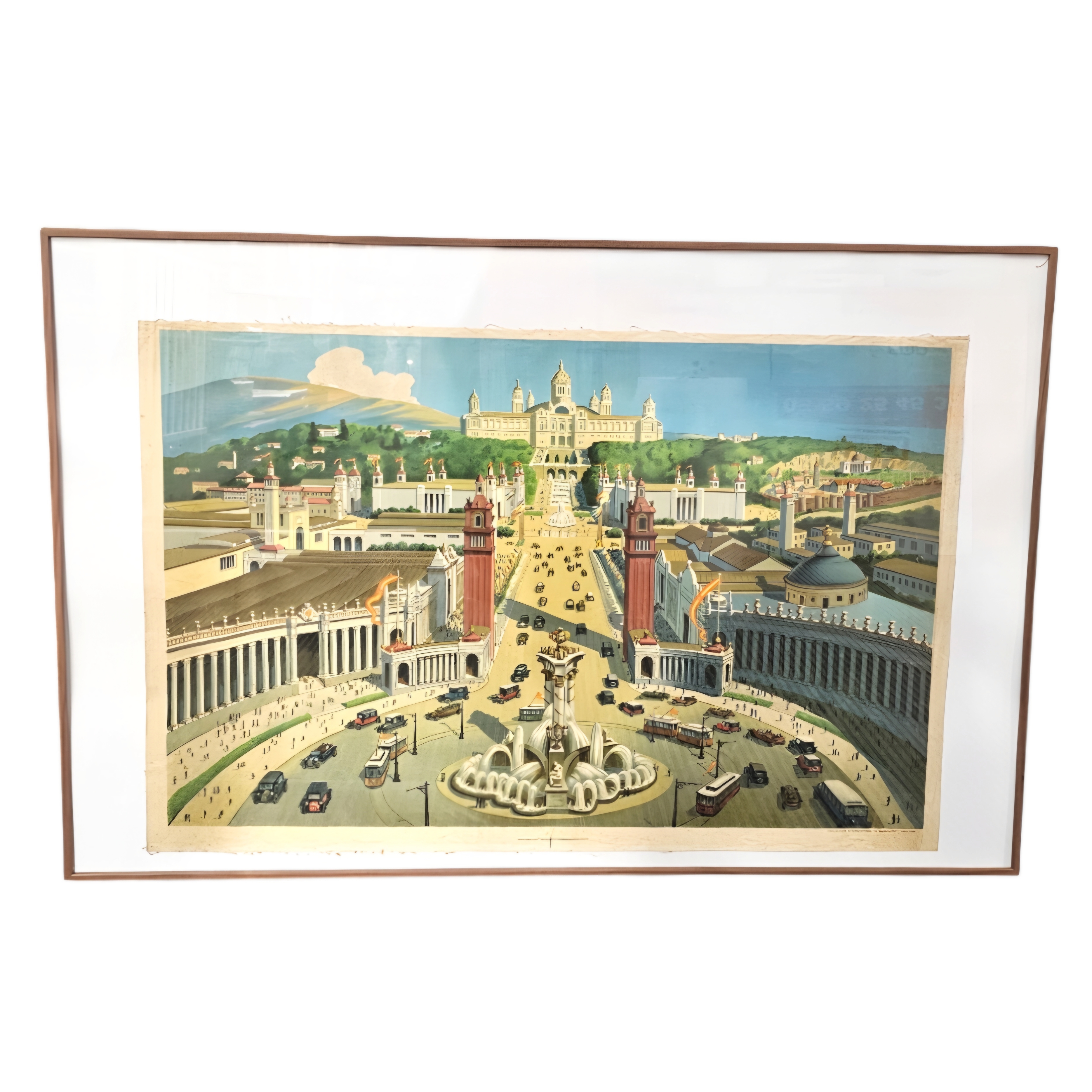 TOILE IMPRIMEE DE L EXPOSITION DE BARCELONE 1929 83 x 59 CM