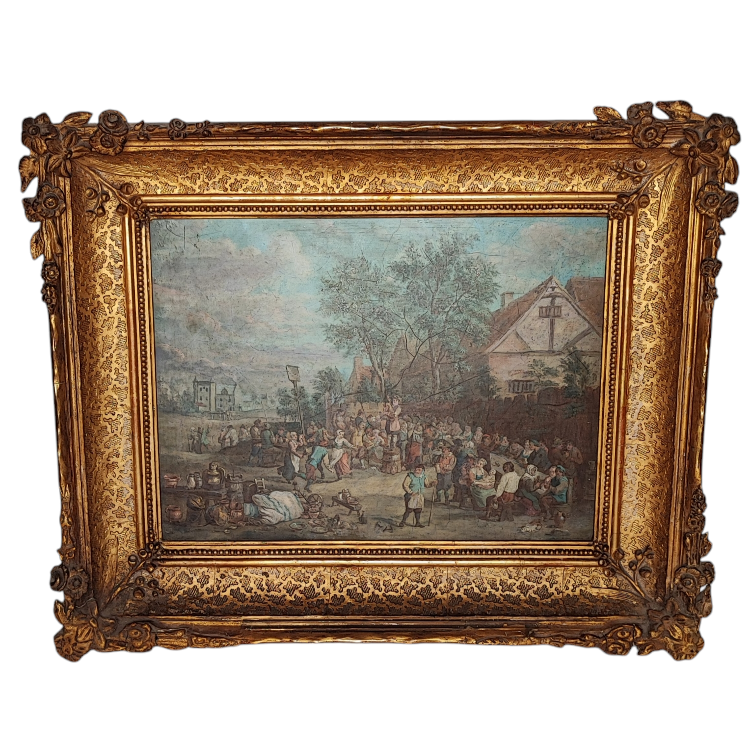 DAVID TENIERS PEINTURE SUR CUIVRE FETE VILLAGEOISE 29/39 CM