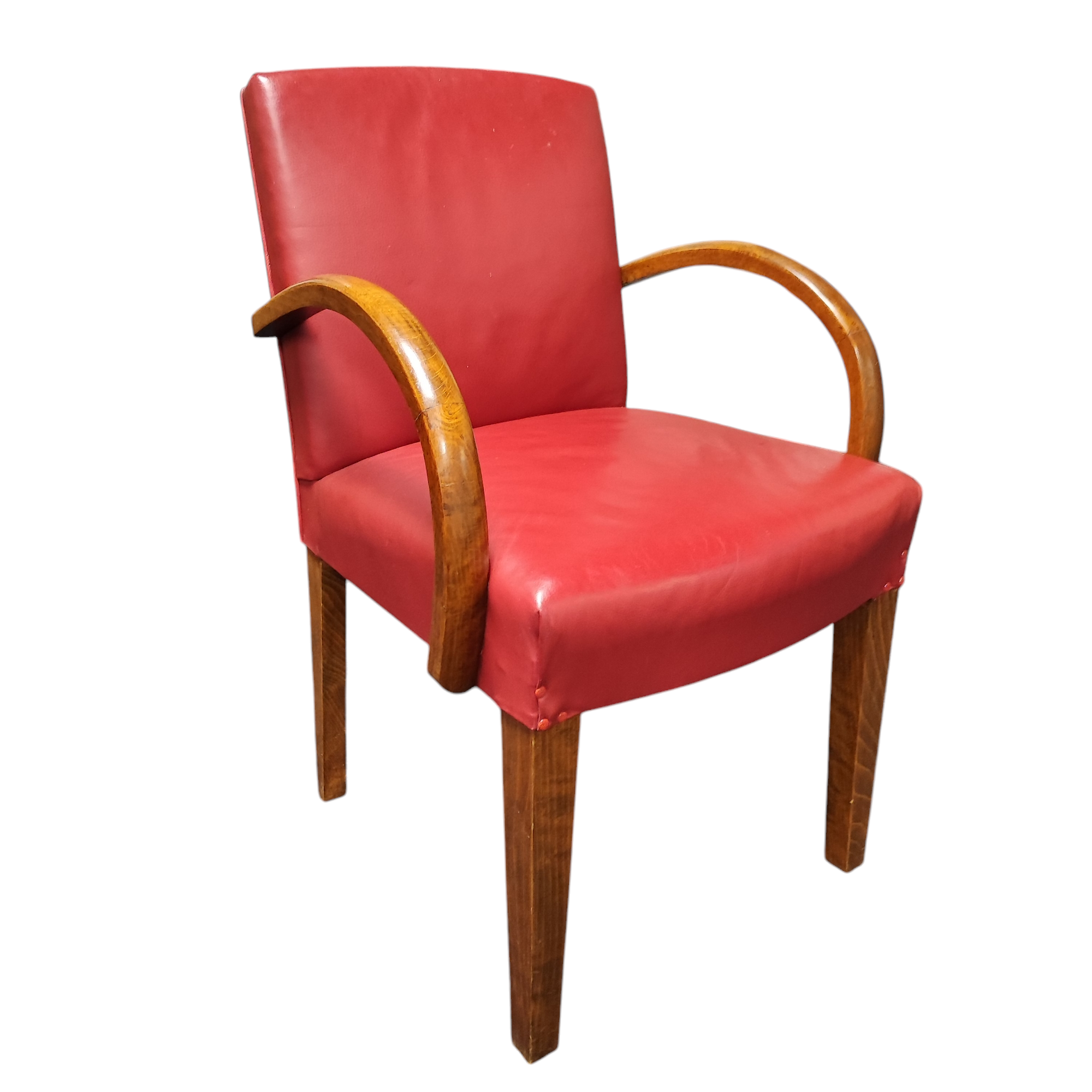 FAUTEUIL BRIDGE 53/86/50 CM EN CUIR ROUGE