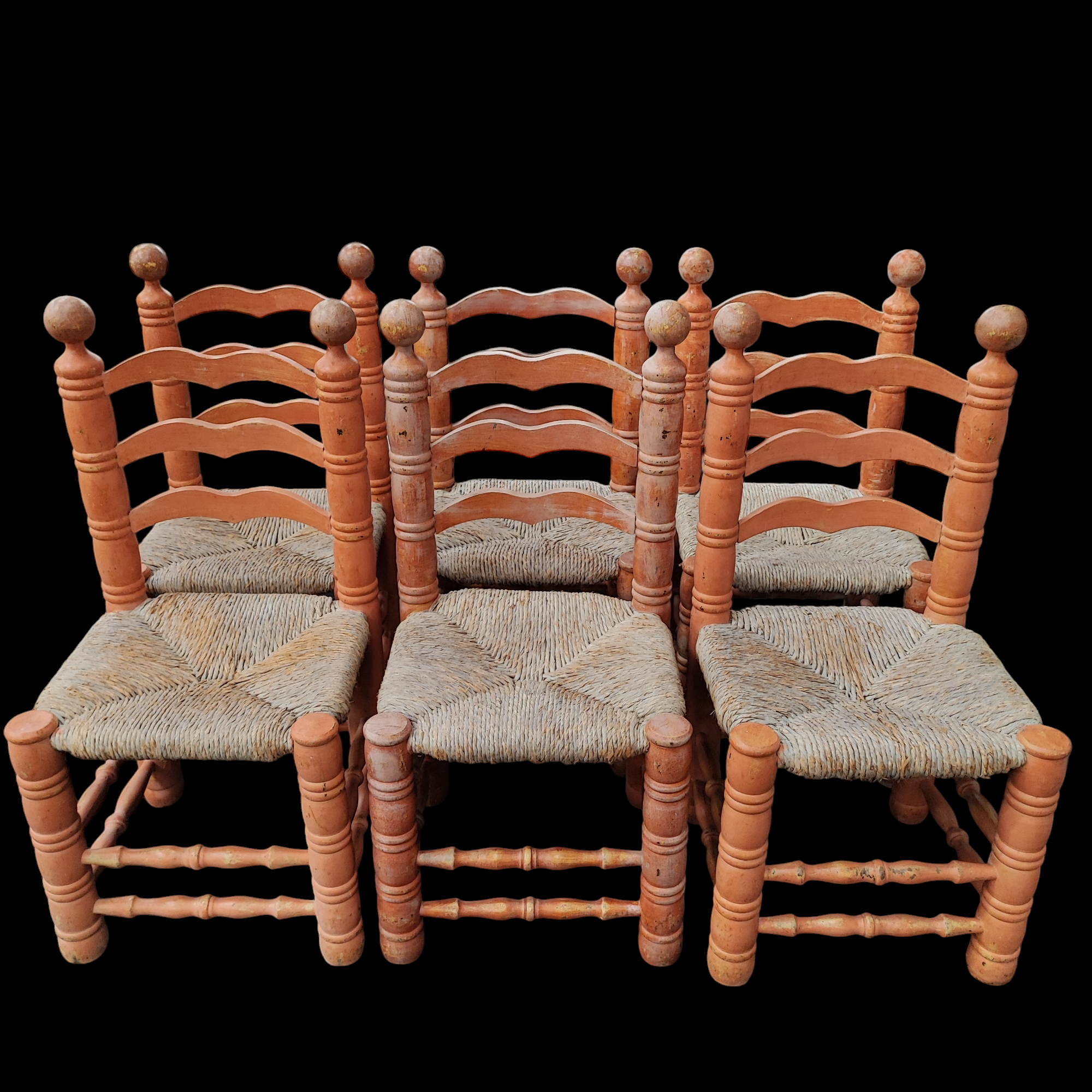 6 CHAISES RUSTIQUES PAILLEES 47/95/45 CM