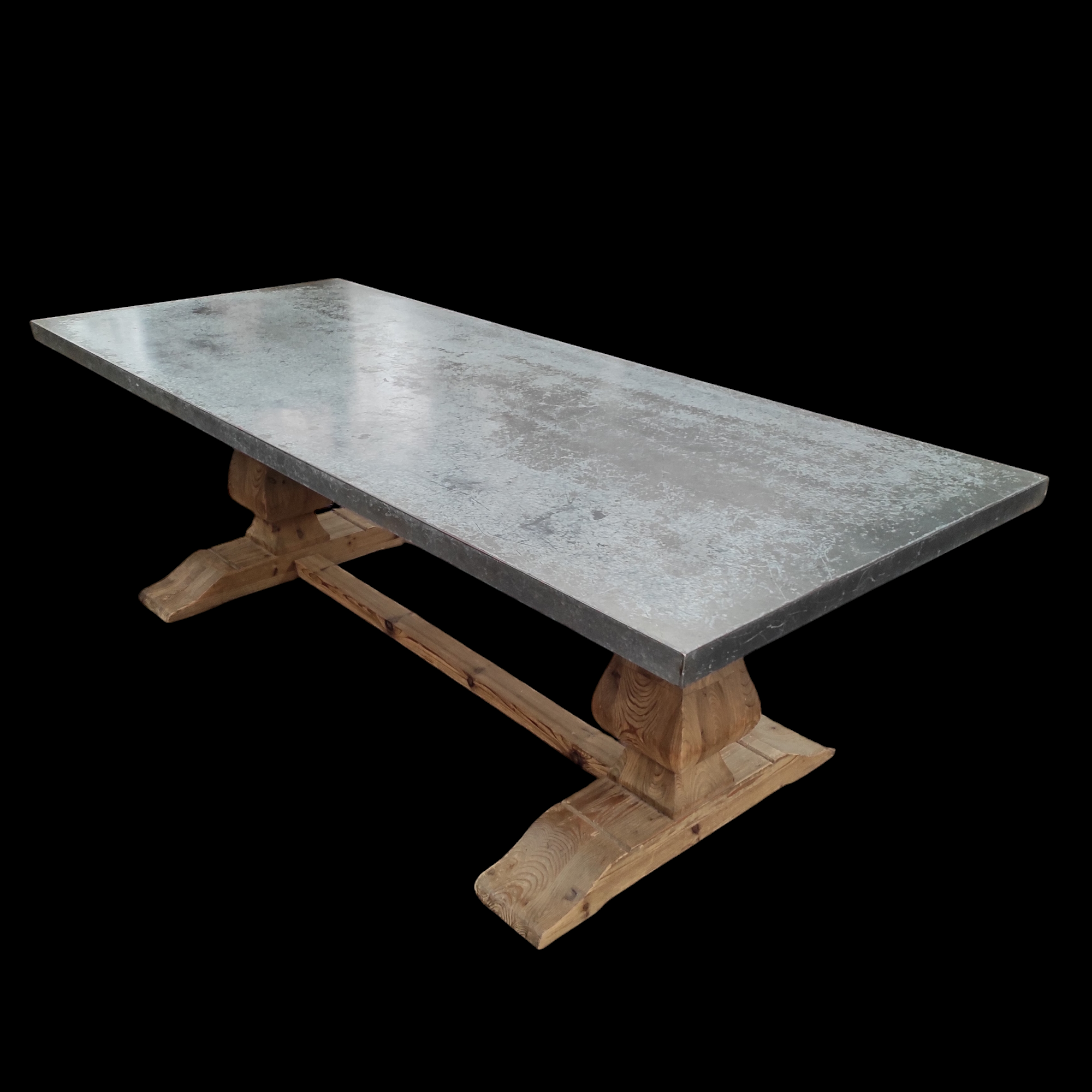 GRANDE TABLE MONASTERE PLATEAU ZINC 244/78/100 PIETEMENT CHENE