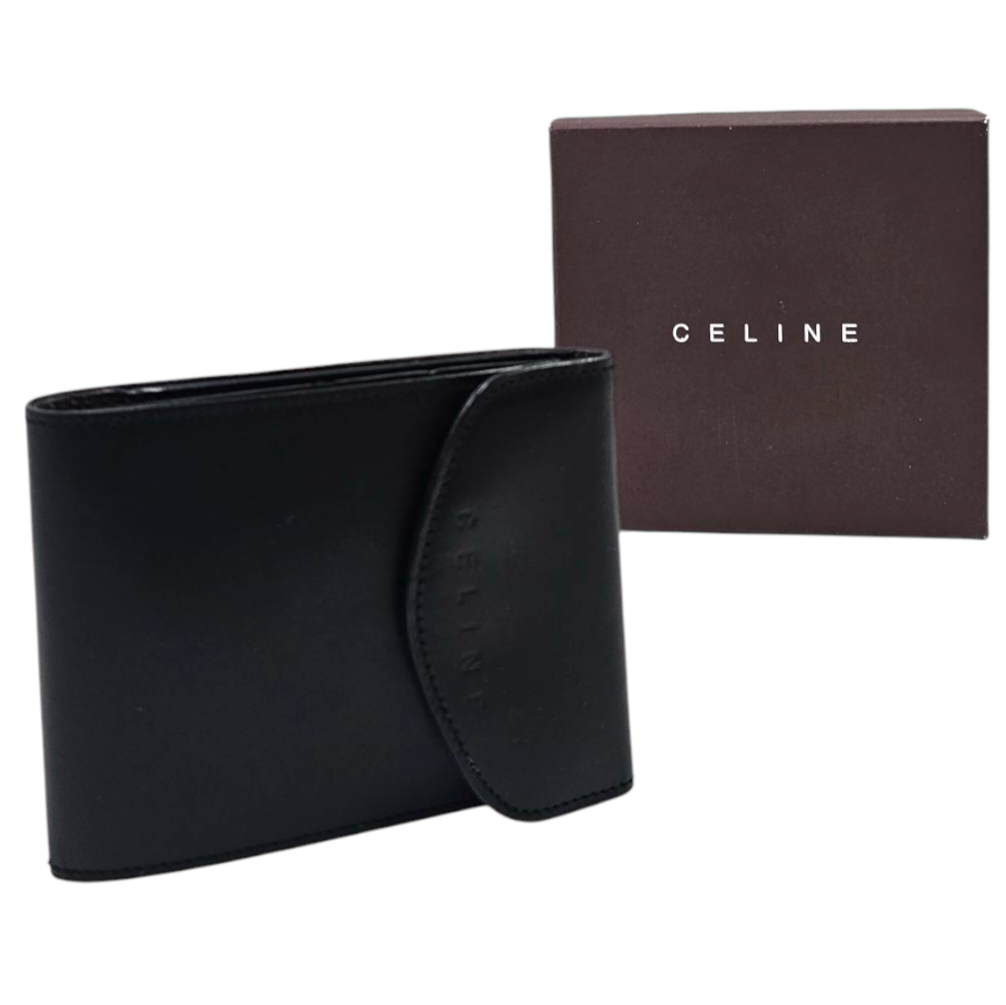 CELINE TRIOMPHE 3CC PORTEFEUILLE PORTE-CHEQUIER (M/97/2) CUIR NOIR + BOITE 