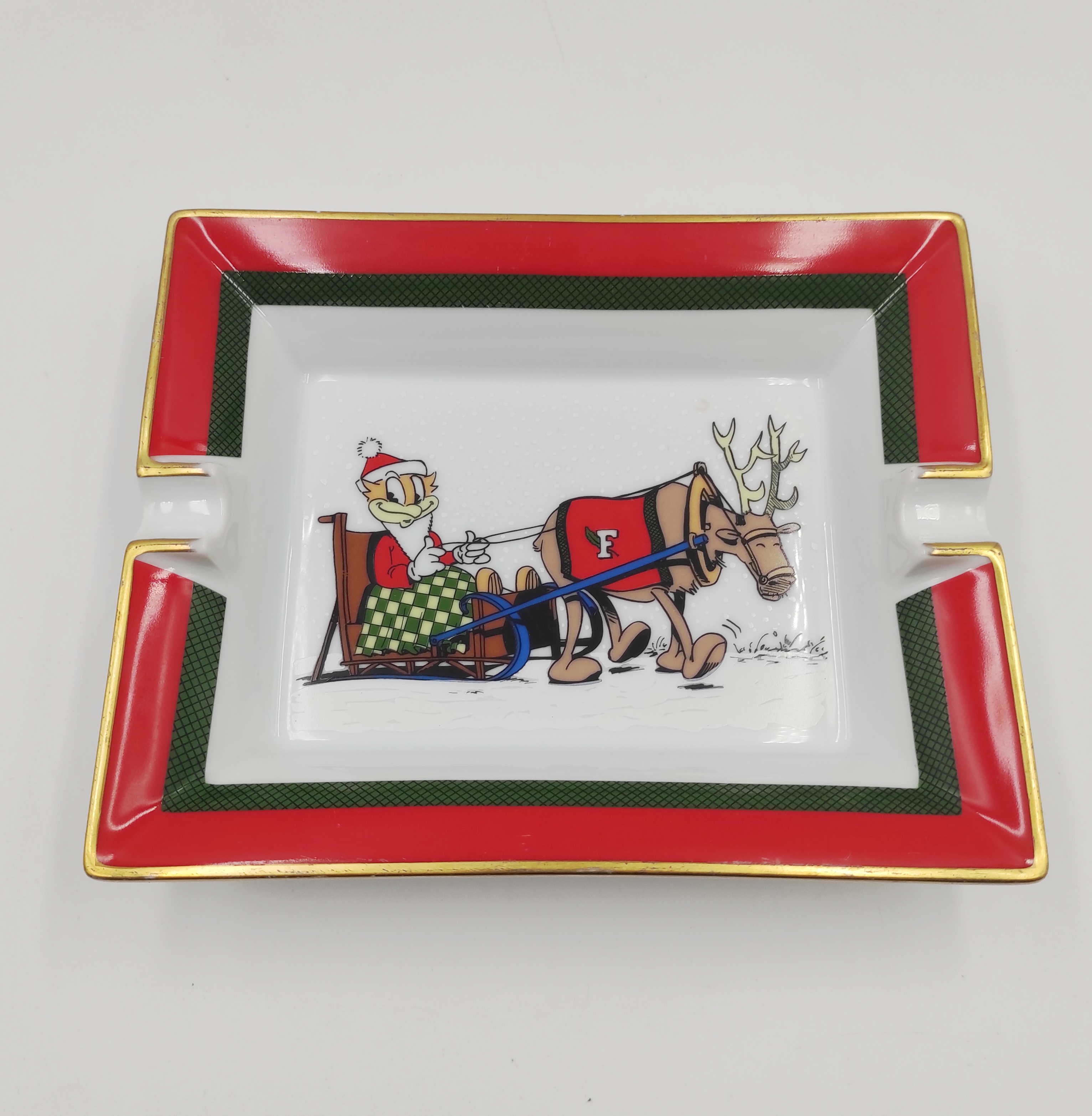 HERMES POUR PUBLIPRINT CENDRIER EN PORCELAINE DECOR CHRISTMAS