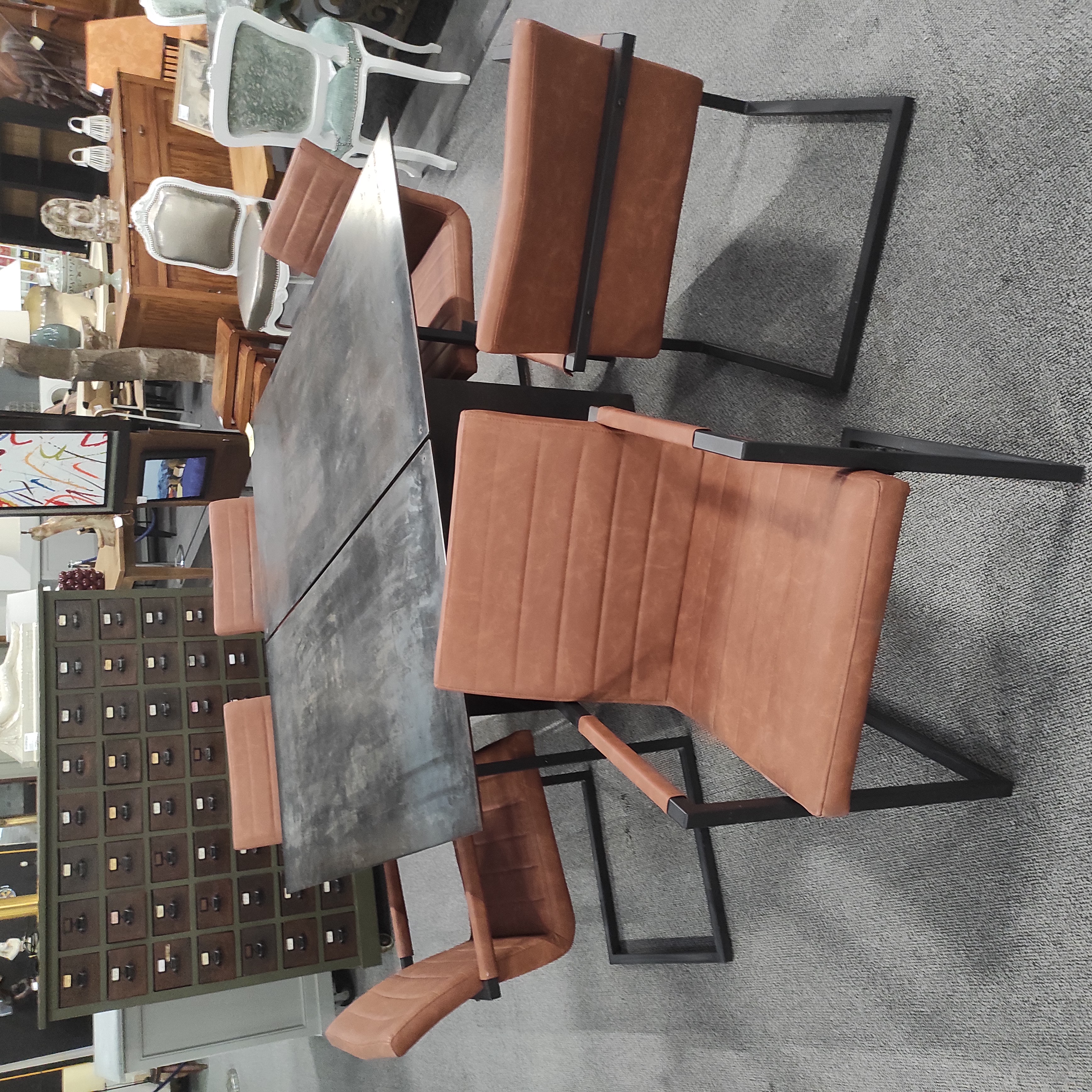 6 FAUTEUILS MODERNES 55/80/55 CM SIMILI CUIR MARRON